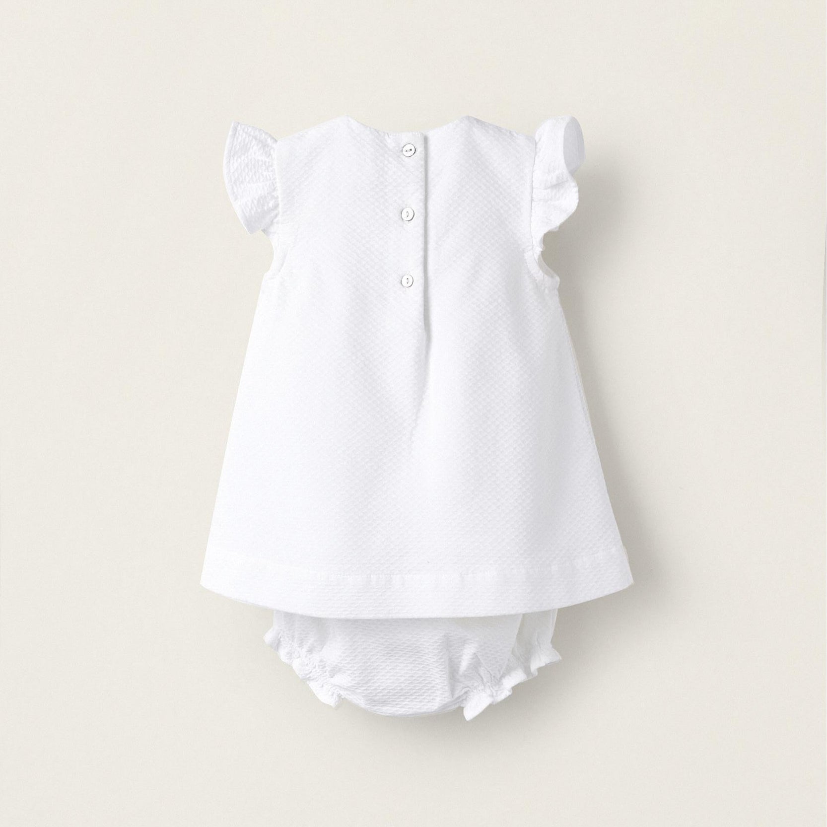 Cotton Dress + Bloomers for Newborn Girls, White