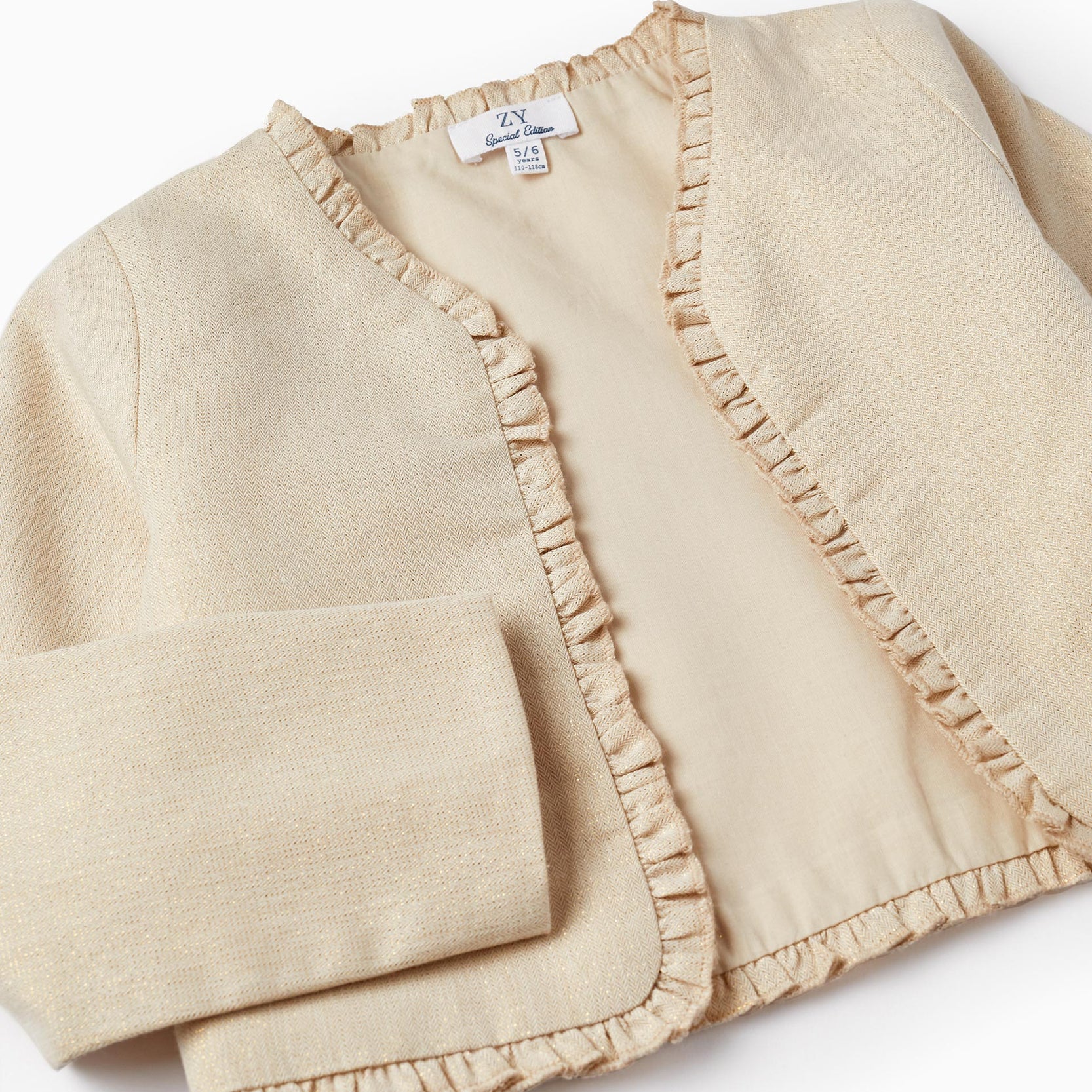 Bolero Jacket with Lurex Threads and Ruffles for Girls, Golden