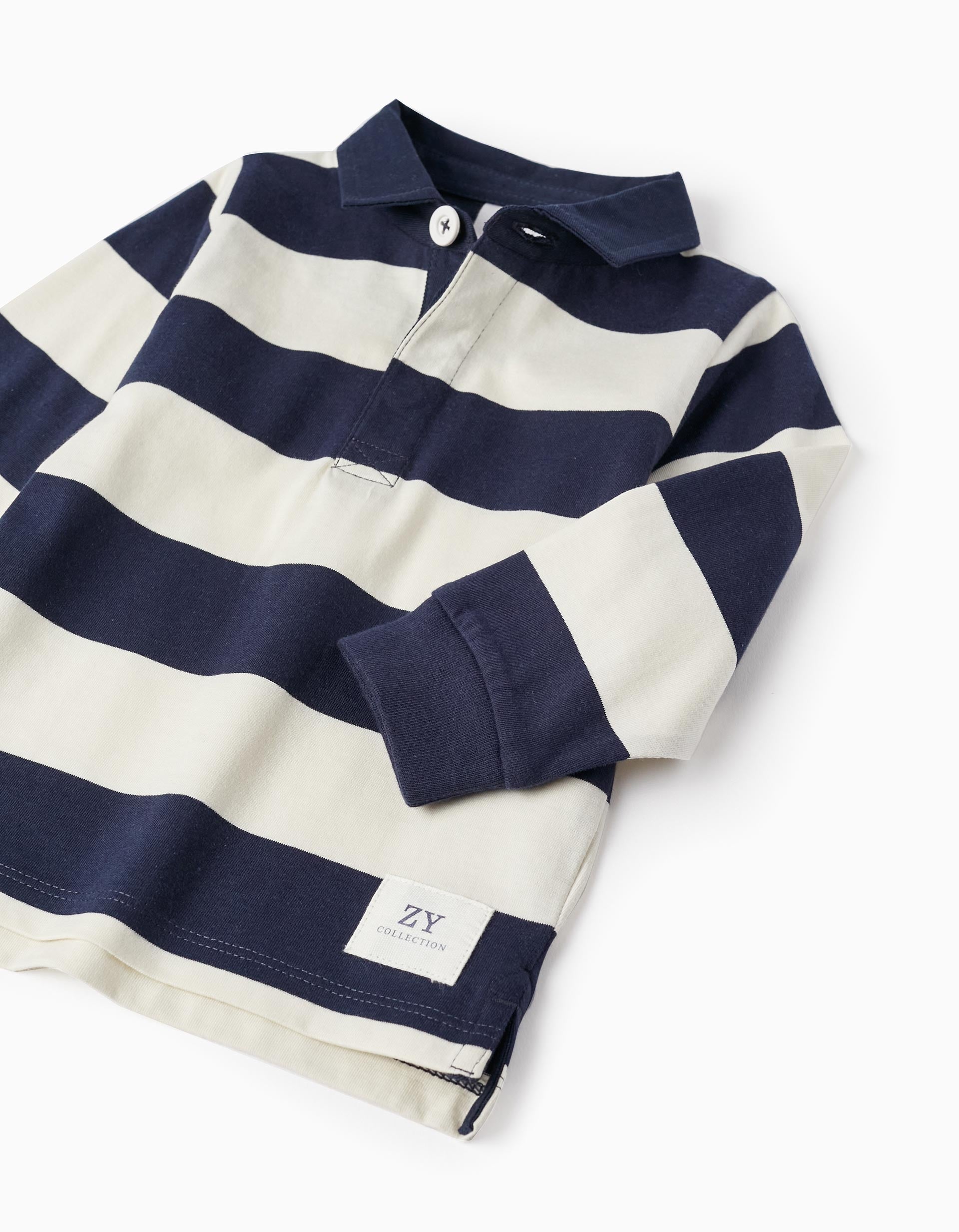 Striped Polo for Baby Boys, Dark Blue/Beige