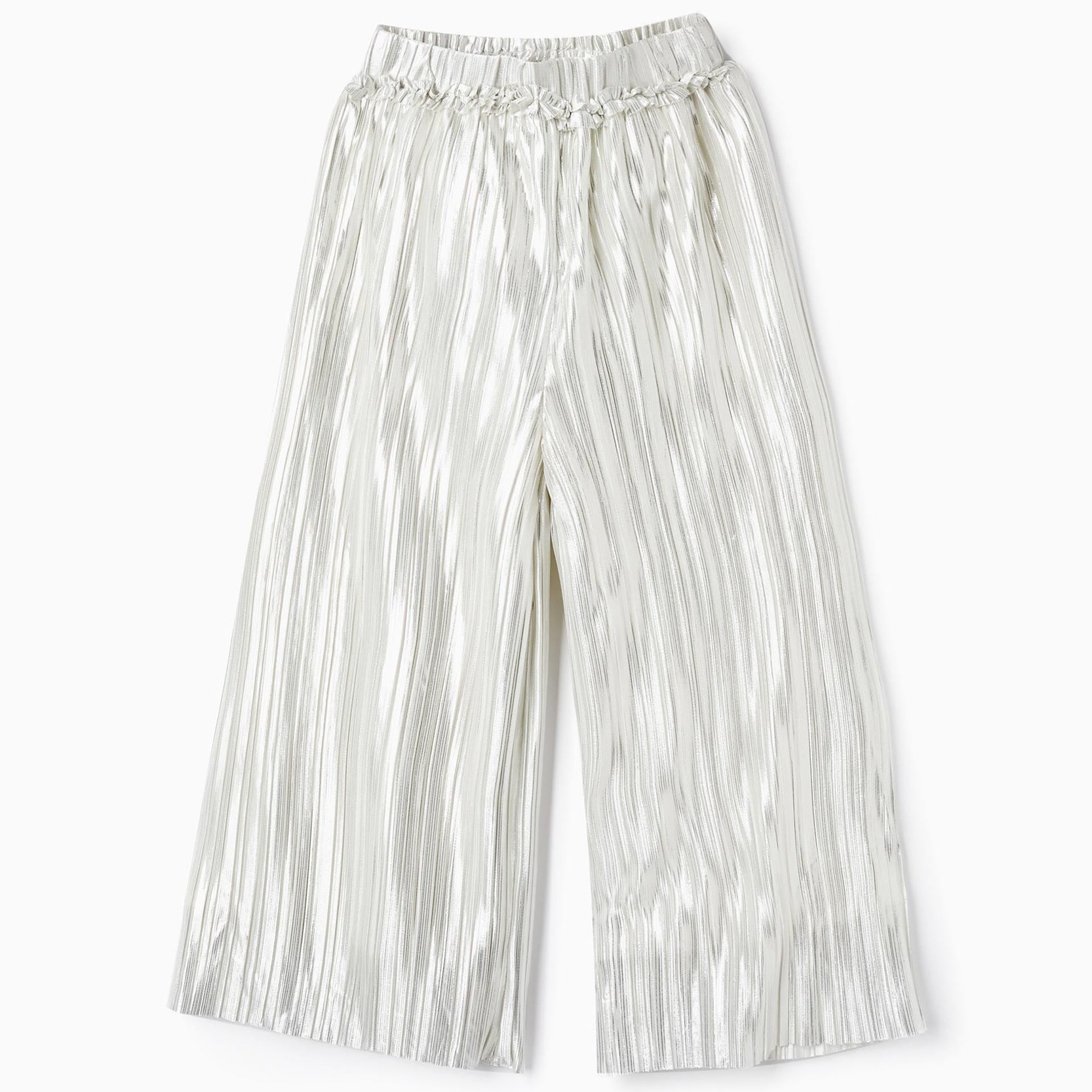 Pleated Trousers for Girls, White/Silver
