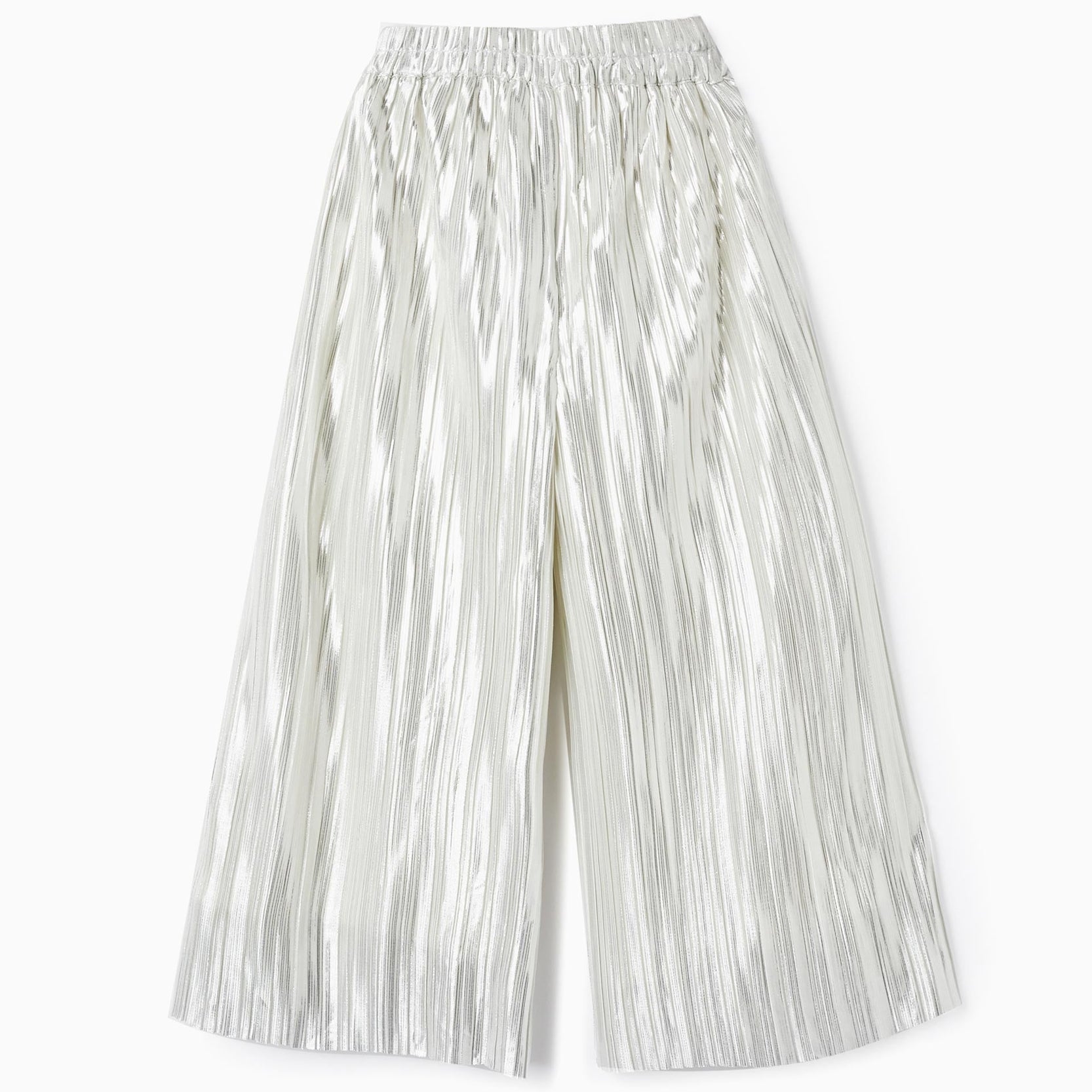 Pleated Trousers for Girls, White/Silver