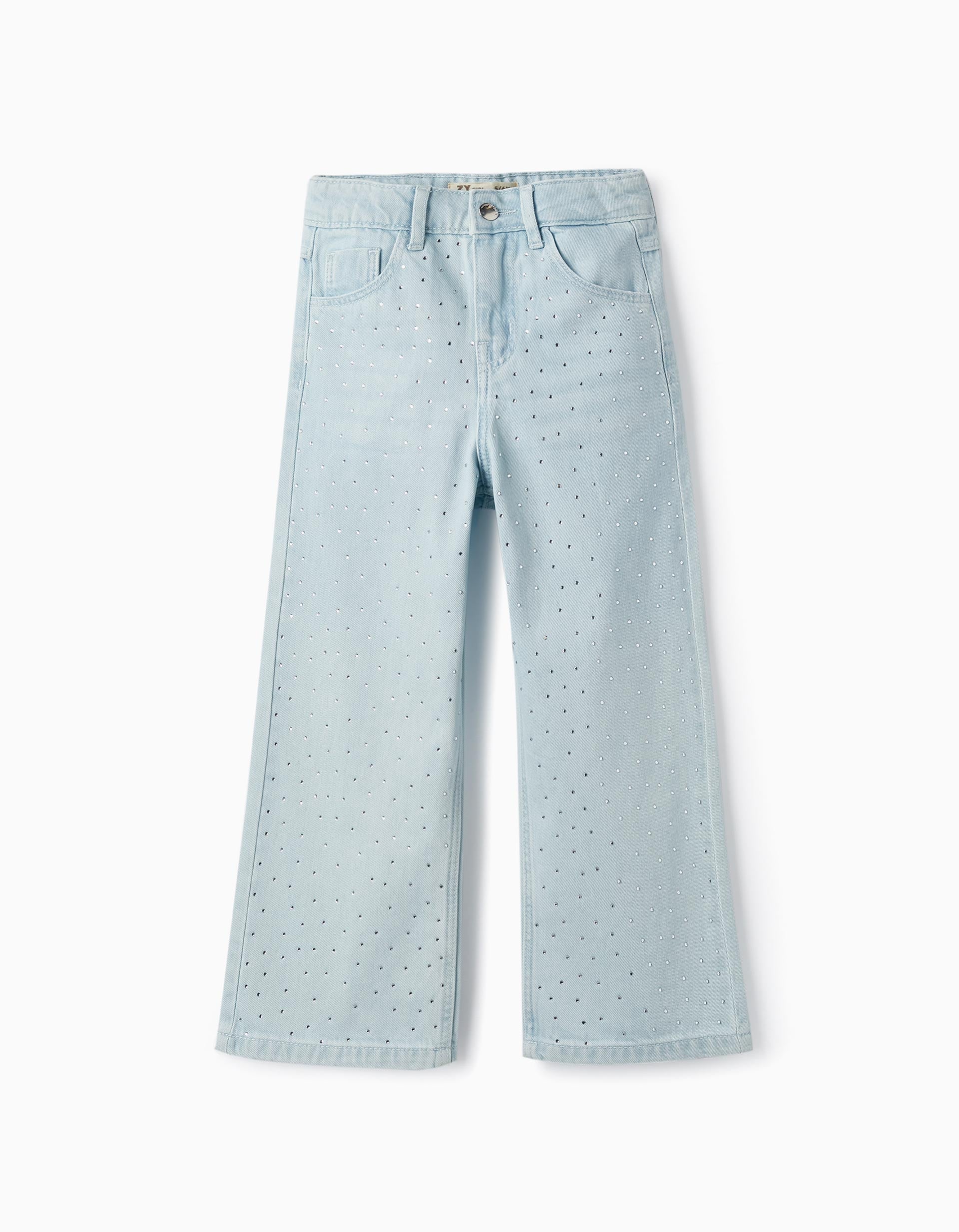 Cotton Denim Trousers with Sparkles for Girls 'Special Days', Light Blue