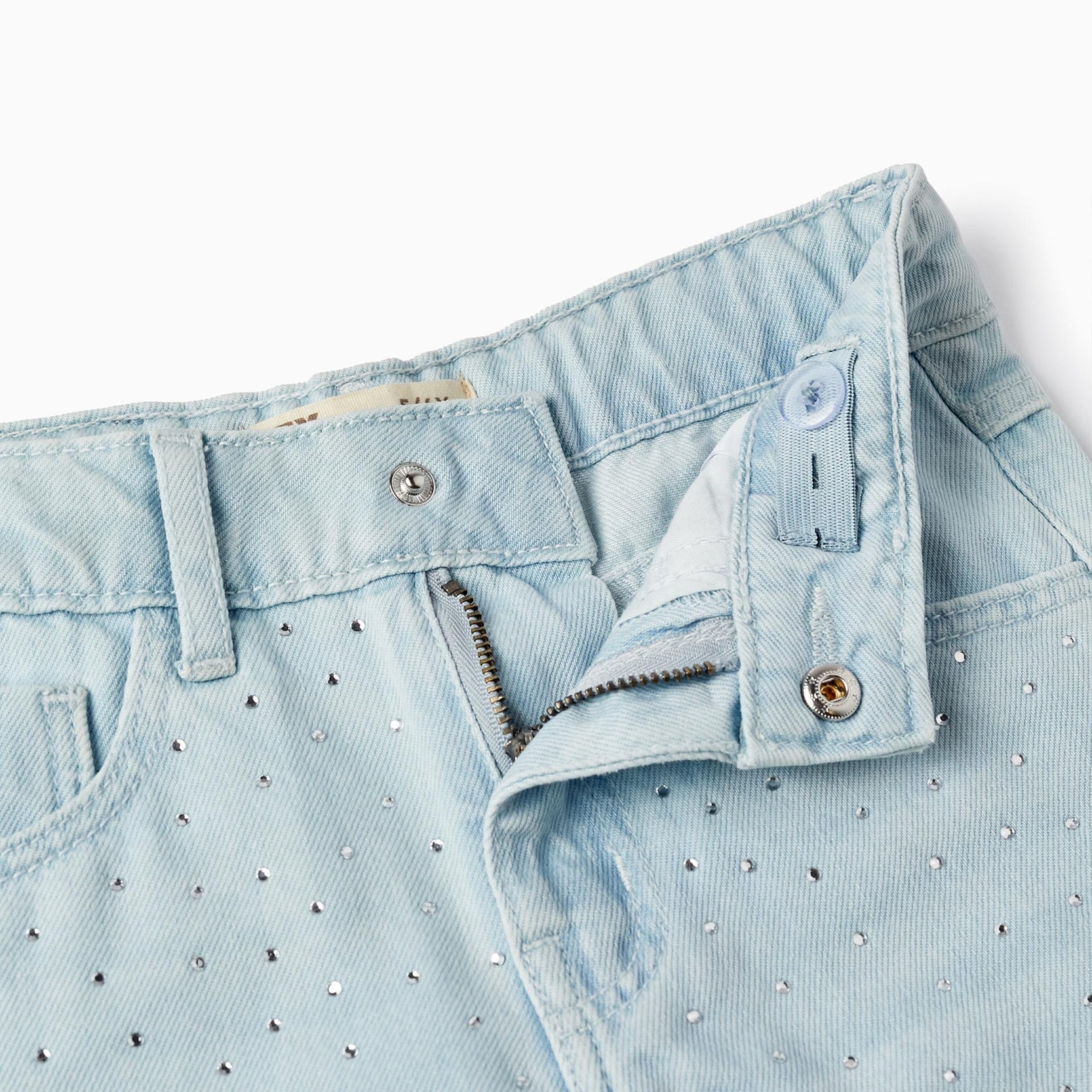 Cotton Denim Trousers with Sparkles for Girls 'Special Days', Light Blue