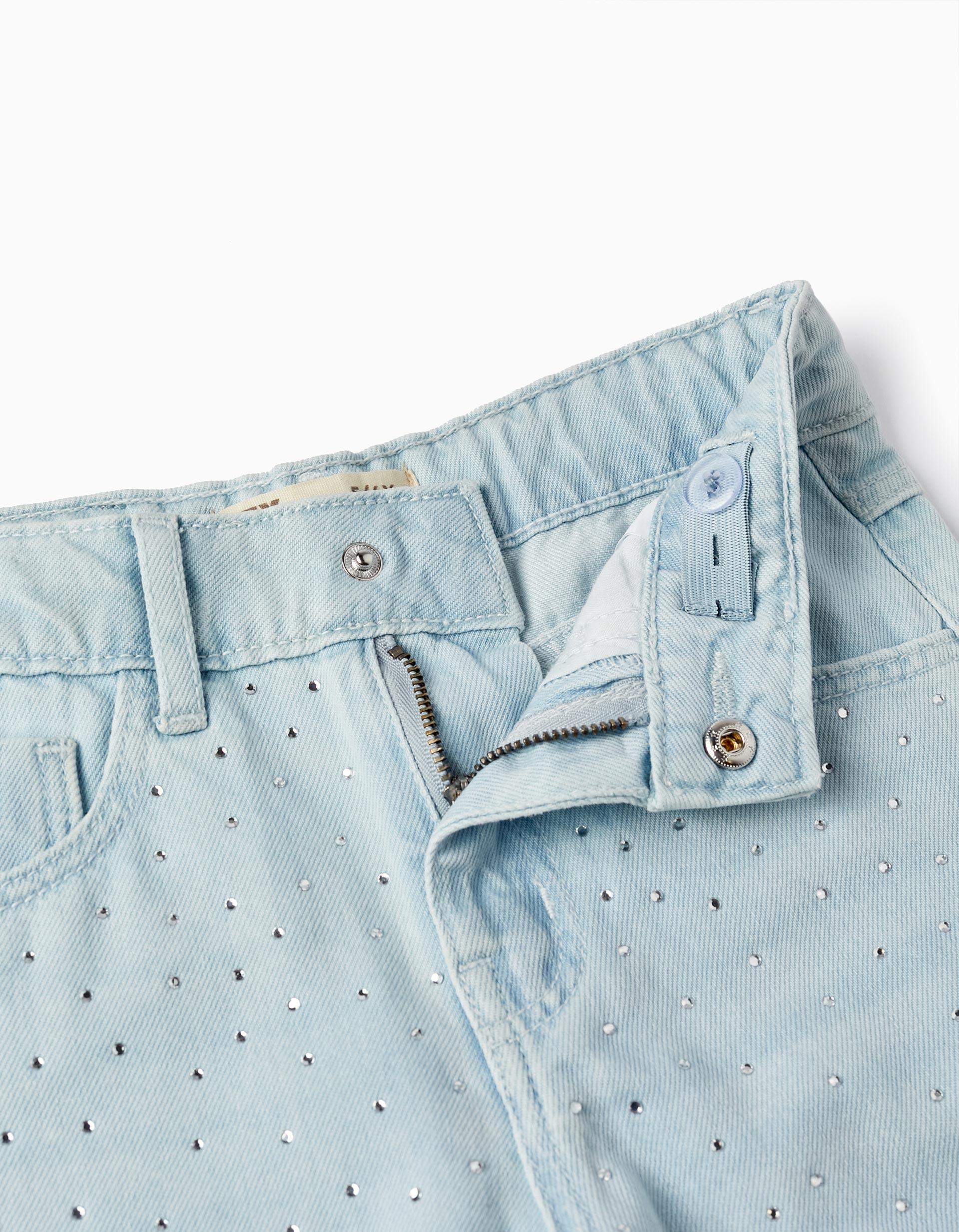 Cotton Denim Trousers with Sparkles for Girls 'Special Days', Light Blue