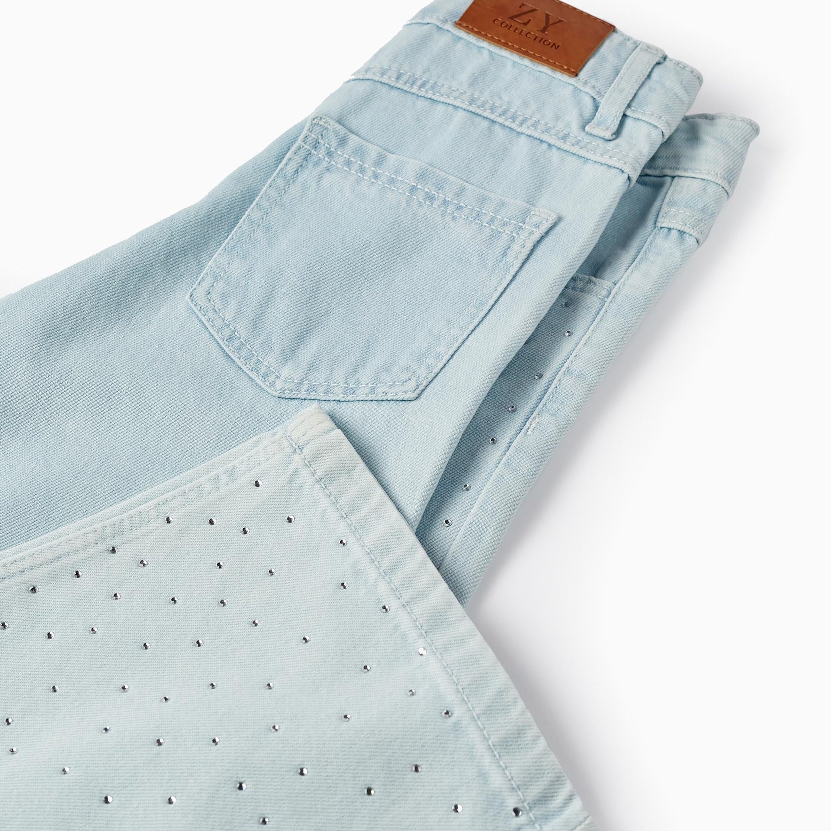 Cotton Denim Trousers with Sparkles for Girls 'Special Days', Light Blue