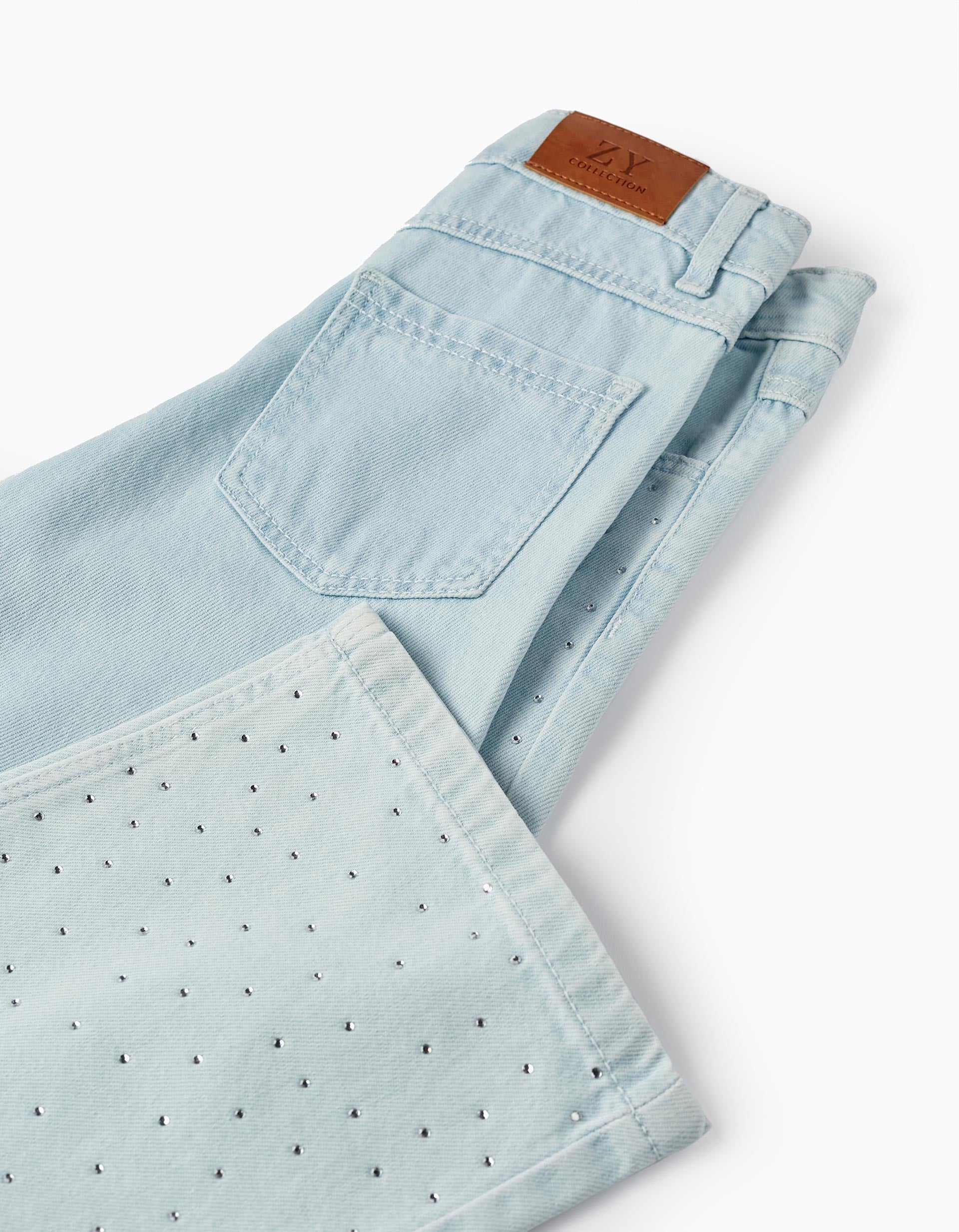 Cotton Denim Trousers with Sparkles for Girls 'Special Days', Light Blue