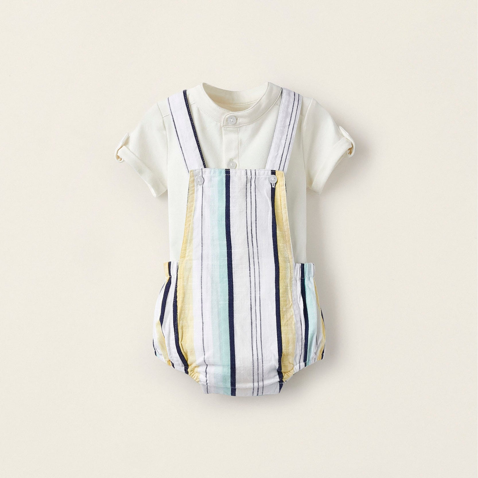 Plain Bodysuit + Striped Jumpsuit for Newborn Boys, Multicolour