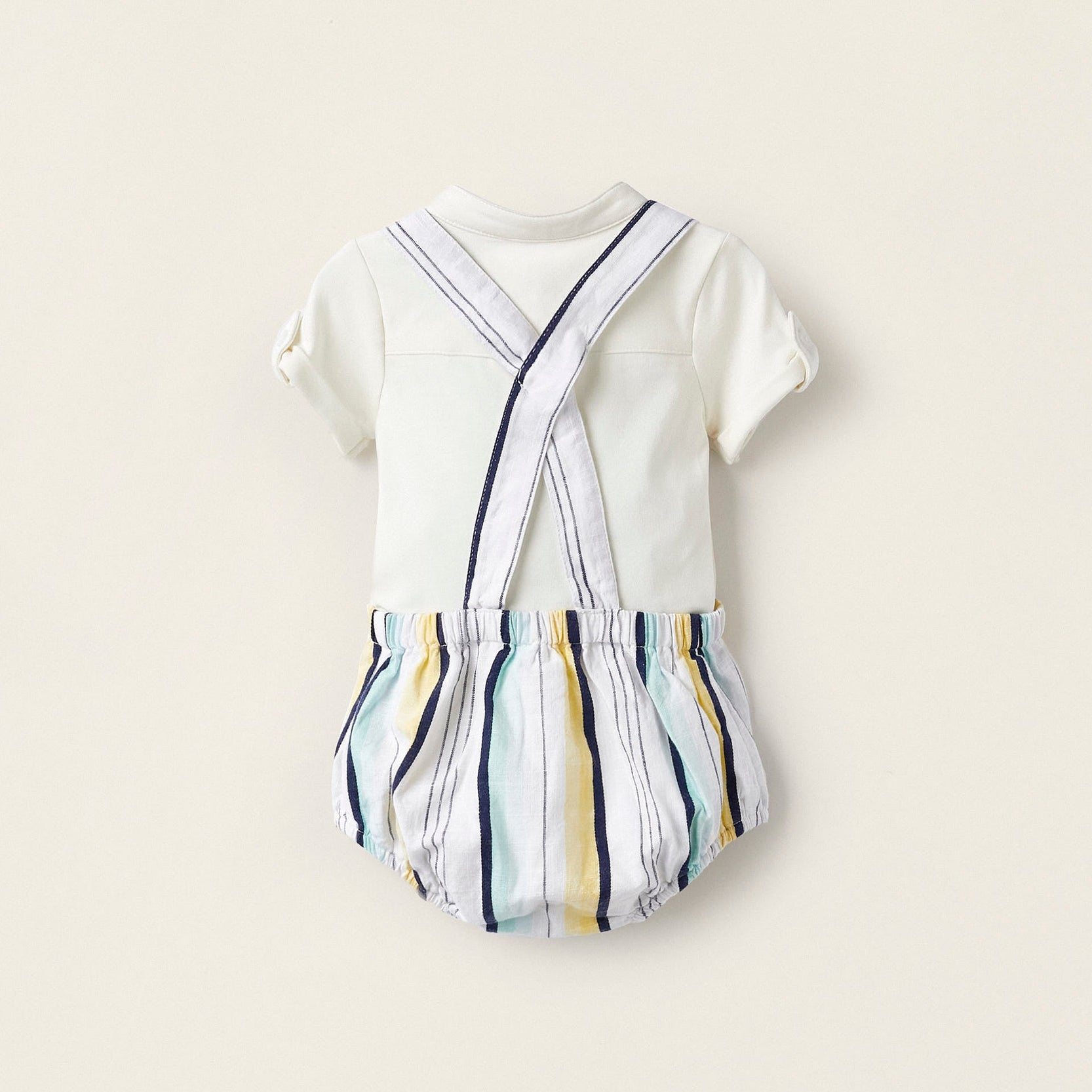 Plain Bodysuit + Striped Jumpsuit for Newborn Boys, Multicolour