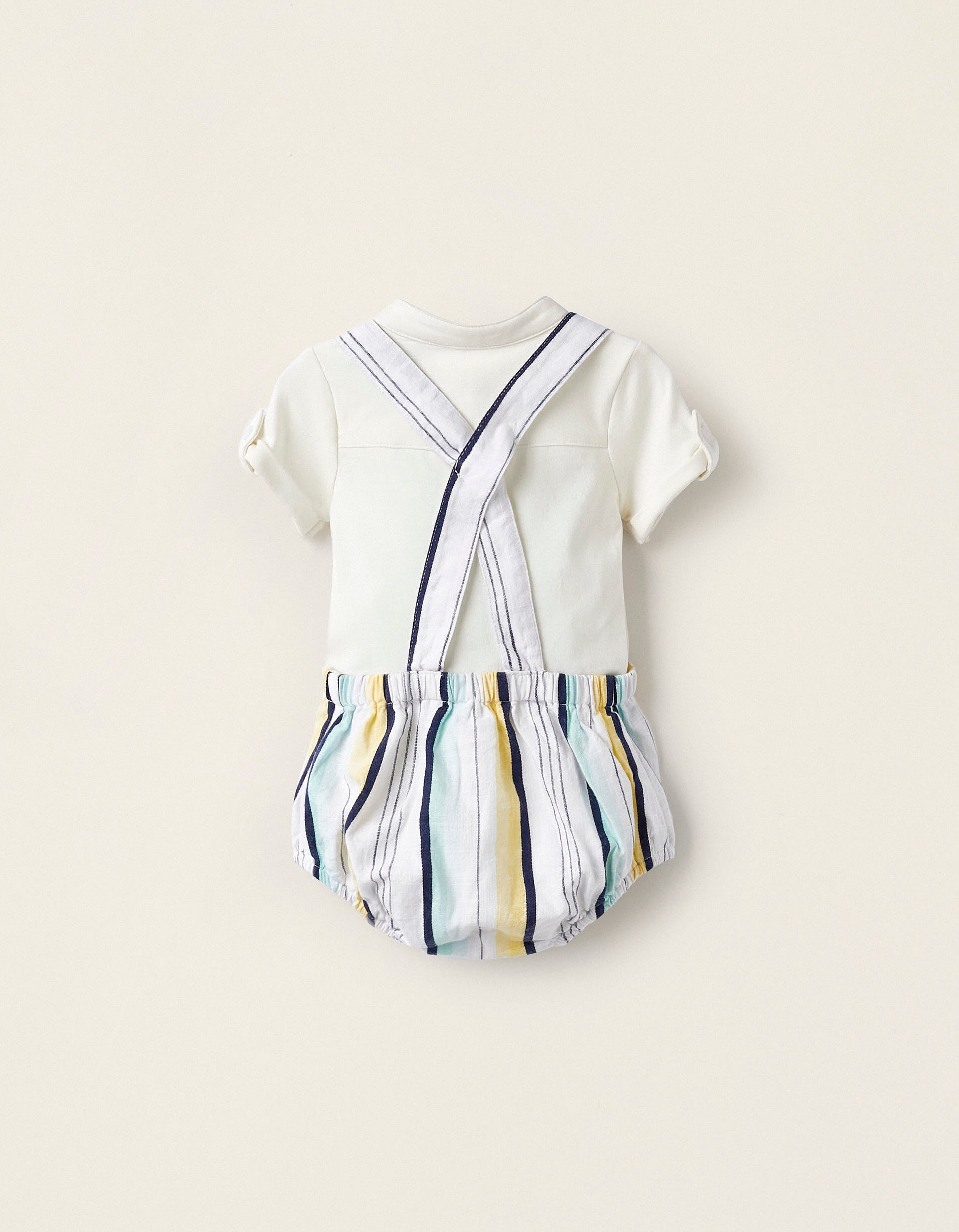 Plain Bodysuit + Striped Jumpsuit for Newborn Boys, Multicolour