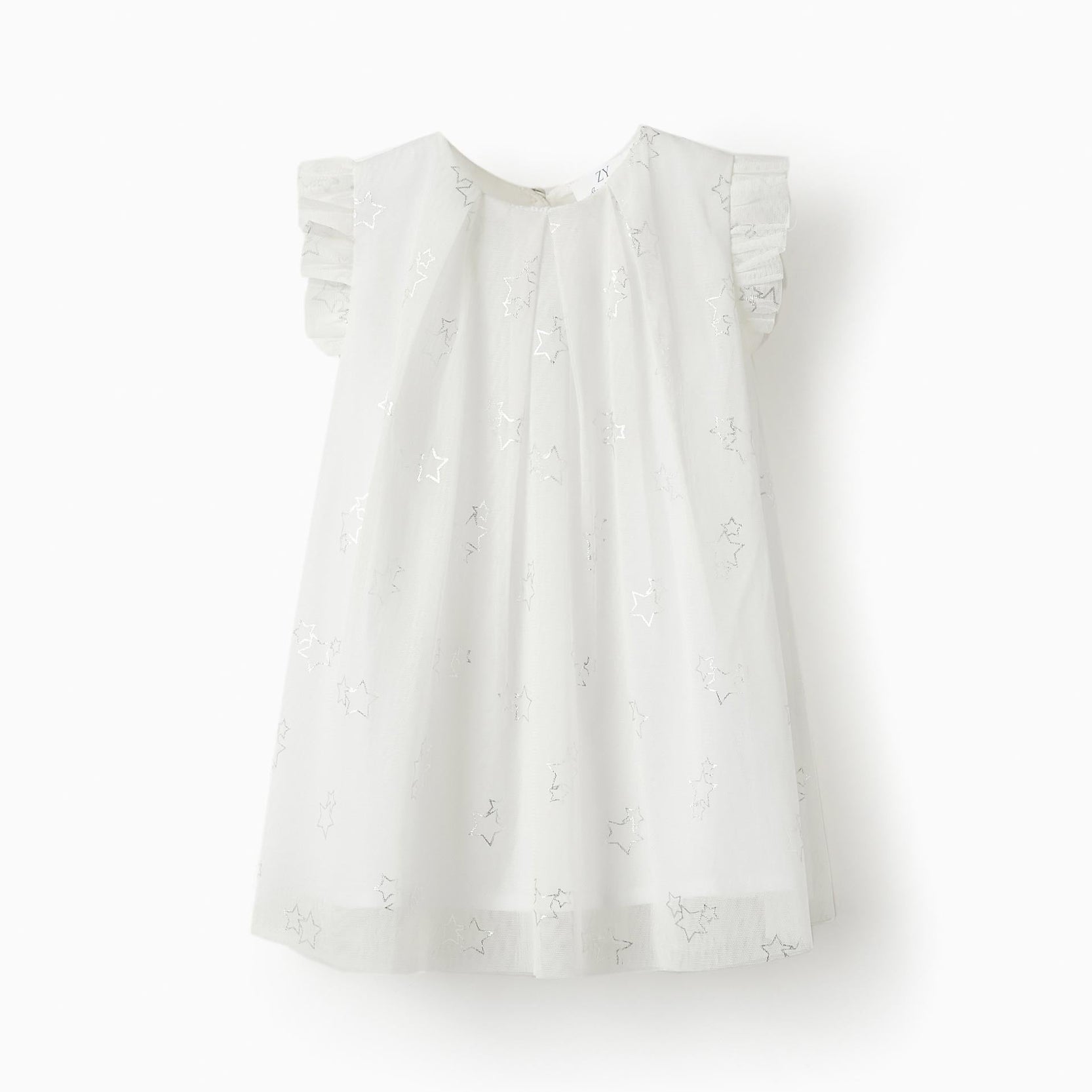 Dress in Tulle and Cotton for Baby Girls 'Special Days - Stars', White