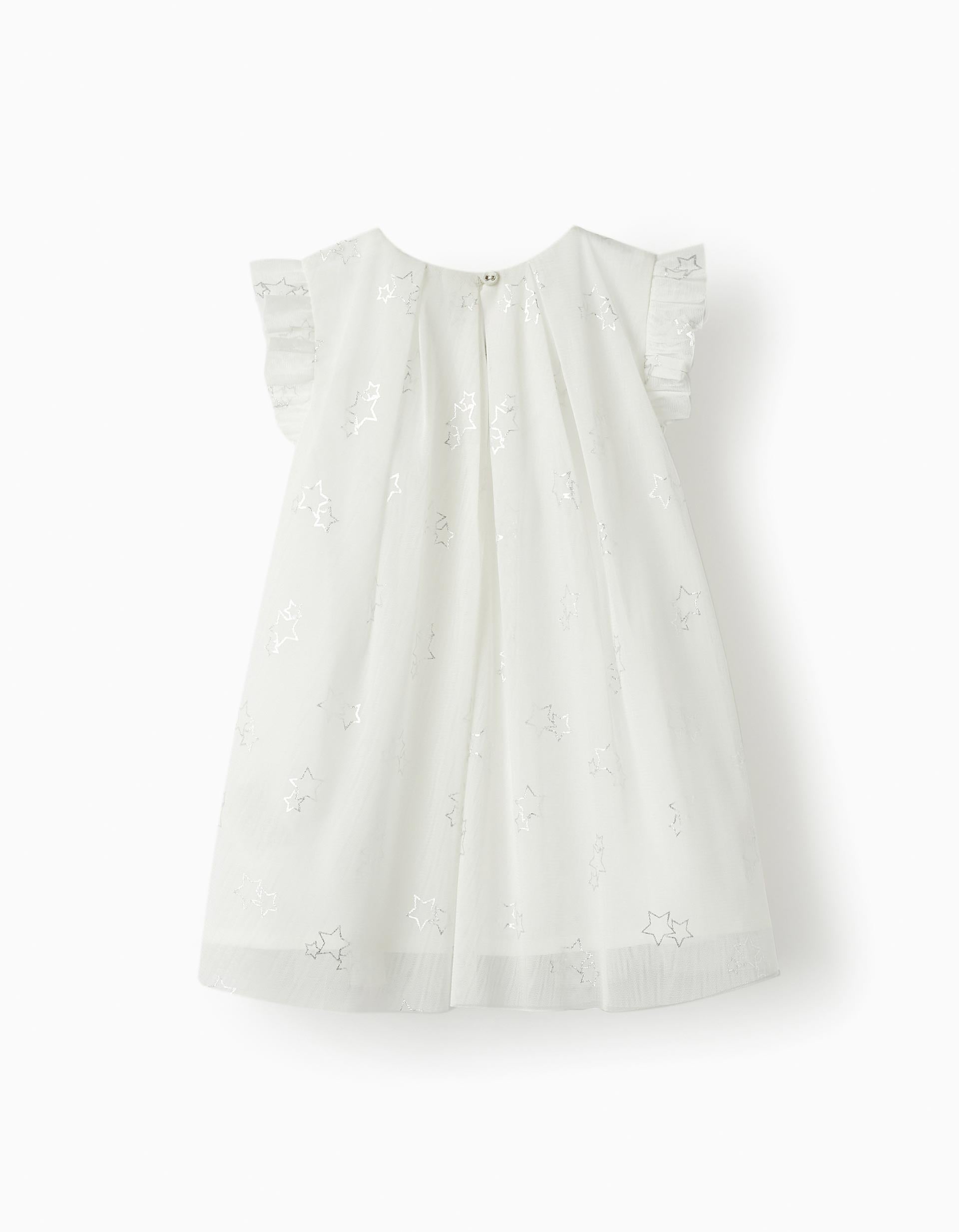 Dress in Tulle and Cotton for Baby Girls 'Special Days - Stars', White