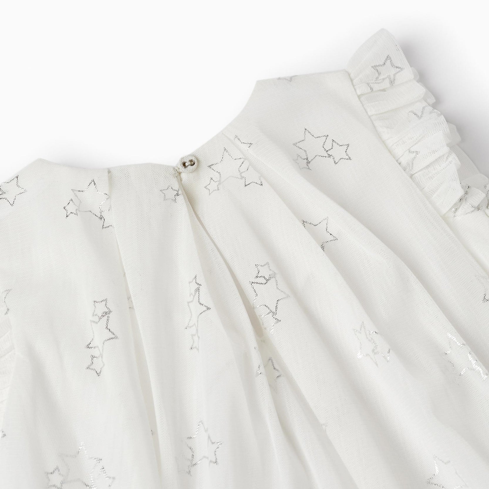 Dress in Tulle and Cotton for Baby Girls 'Special Days - Stars', White