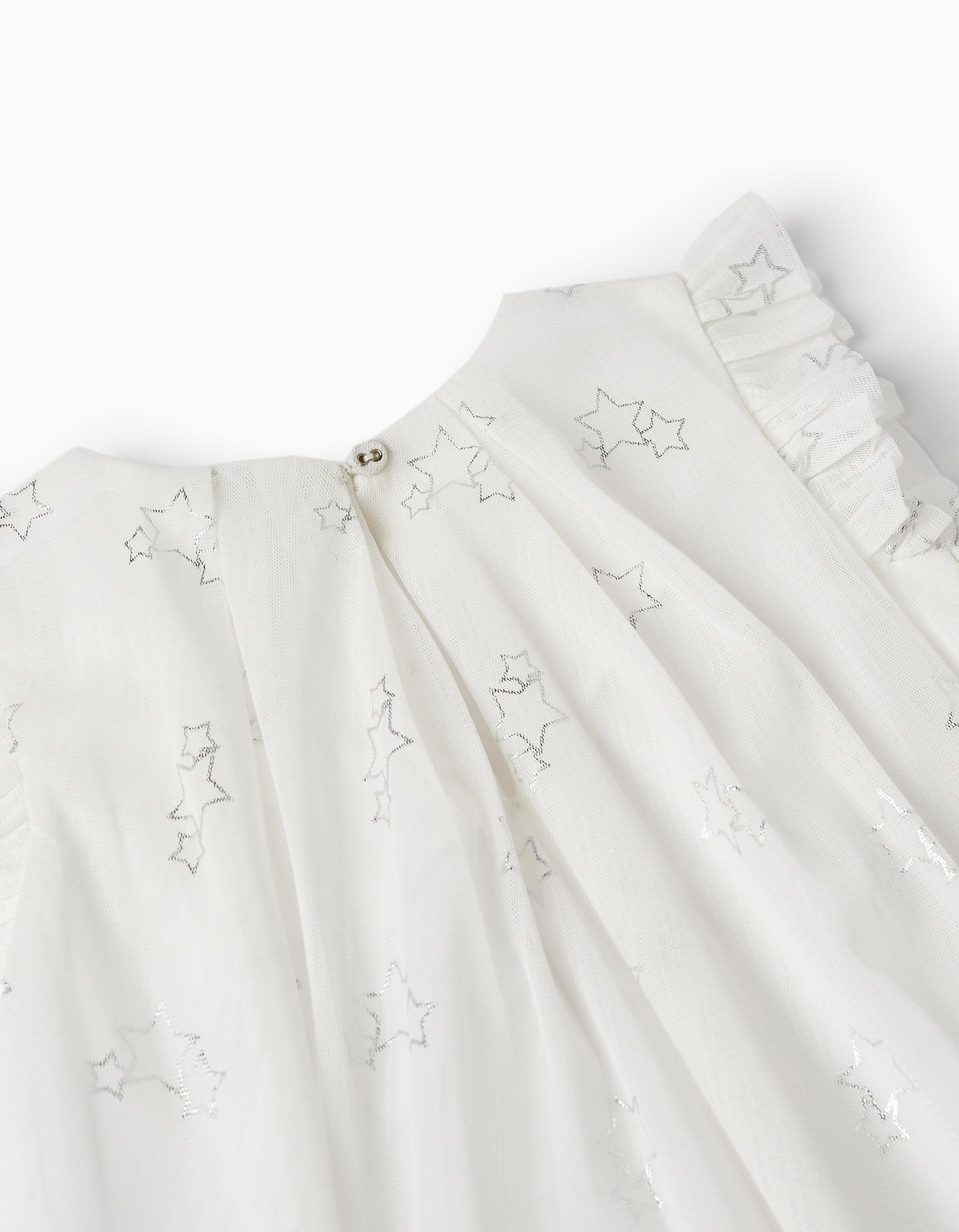 Dress in Tulle and Cotton for Baby Girls 'Special Days - Stars', White