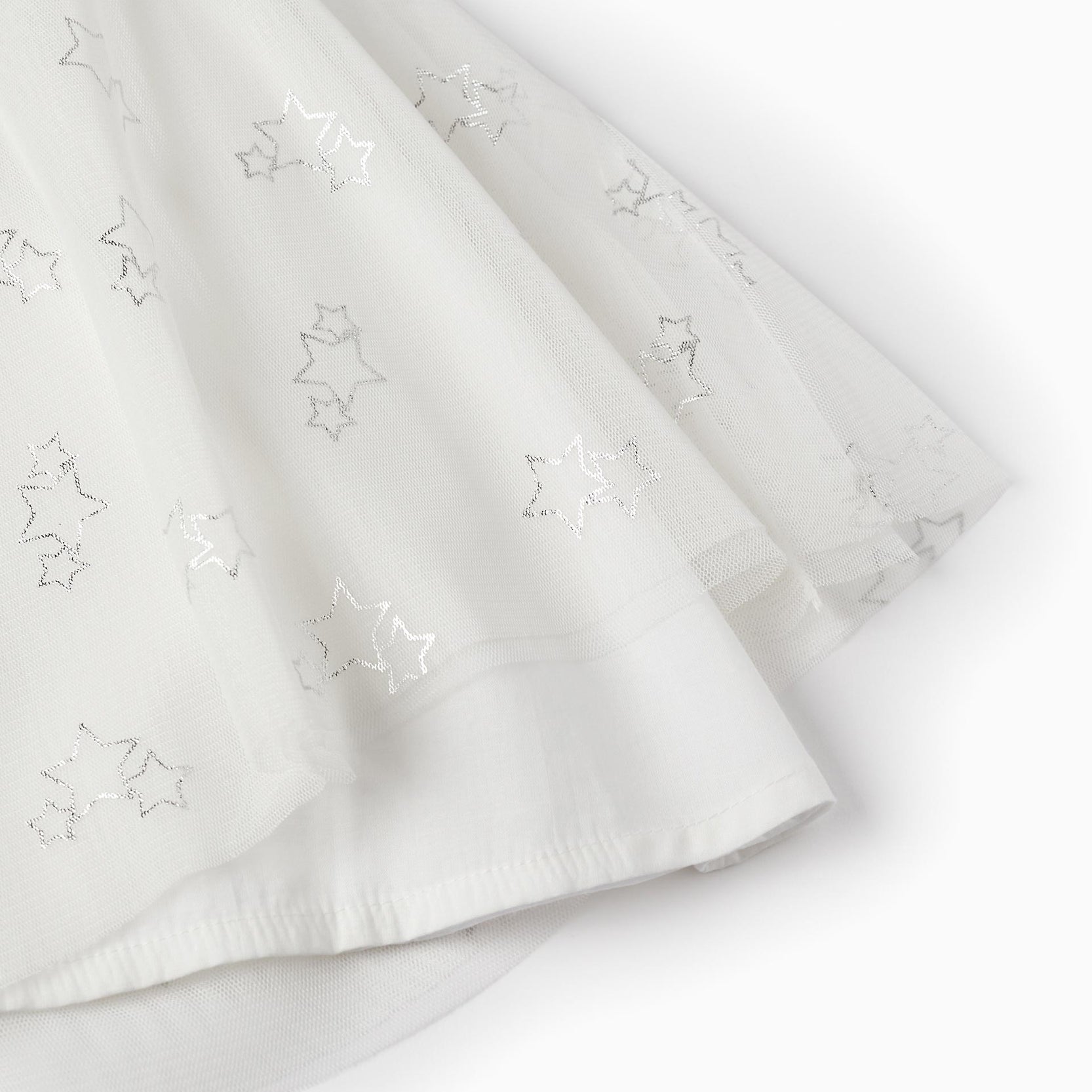 Dress in Tulle and Cotton for Baby Girls 'Special Days - Stars', White