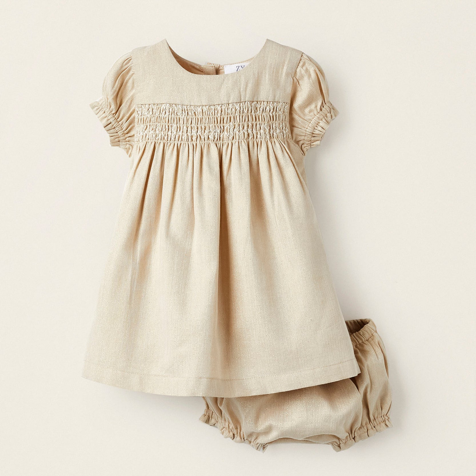 Dress + Diaper Cover with Lurex Thread for Newborn Girls, Golden