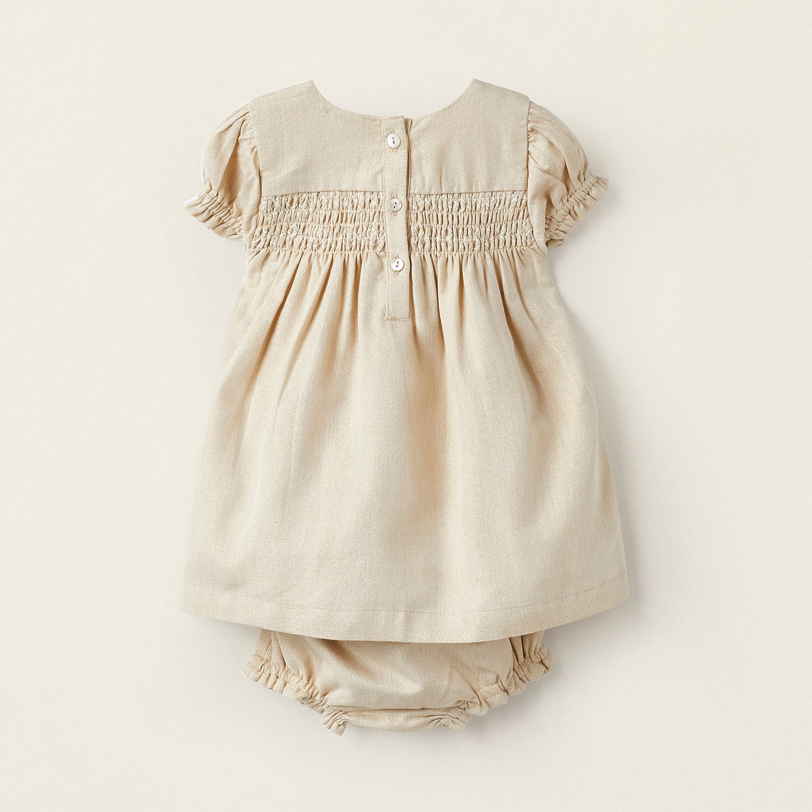 Dress + Diaper Cover with Lurex Thread for Newborn Girls, Golden