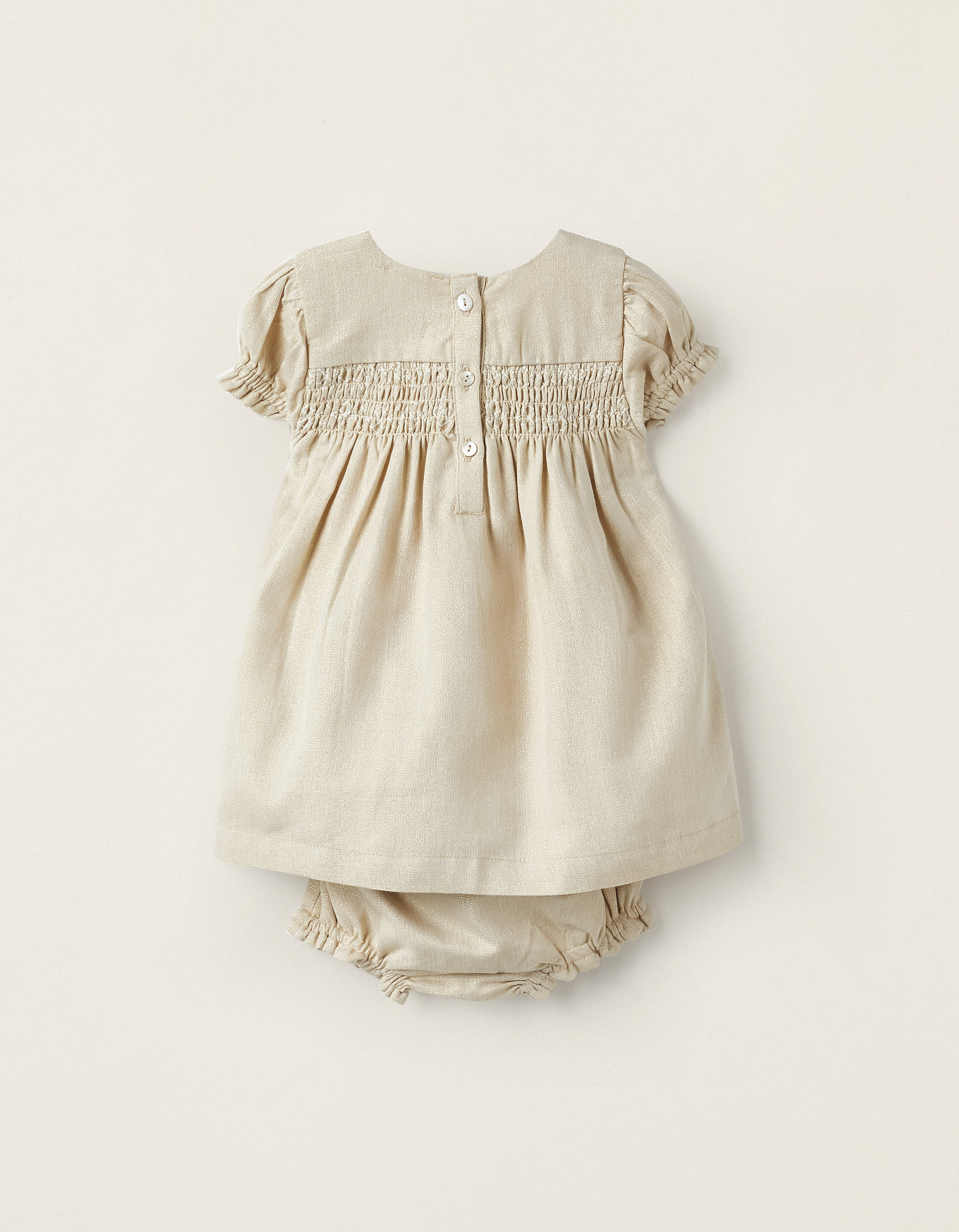 Dress + Diaper Cover with Lurex Thread for Newborn Girls, Golden