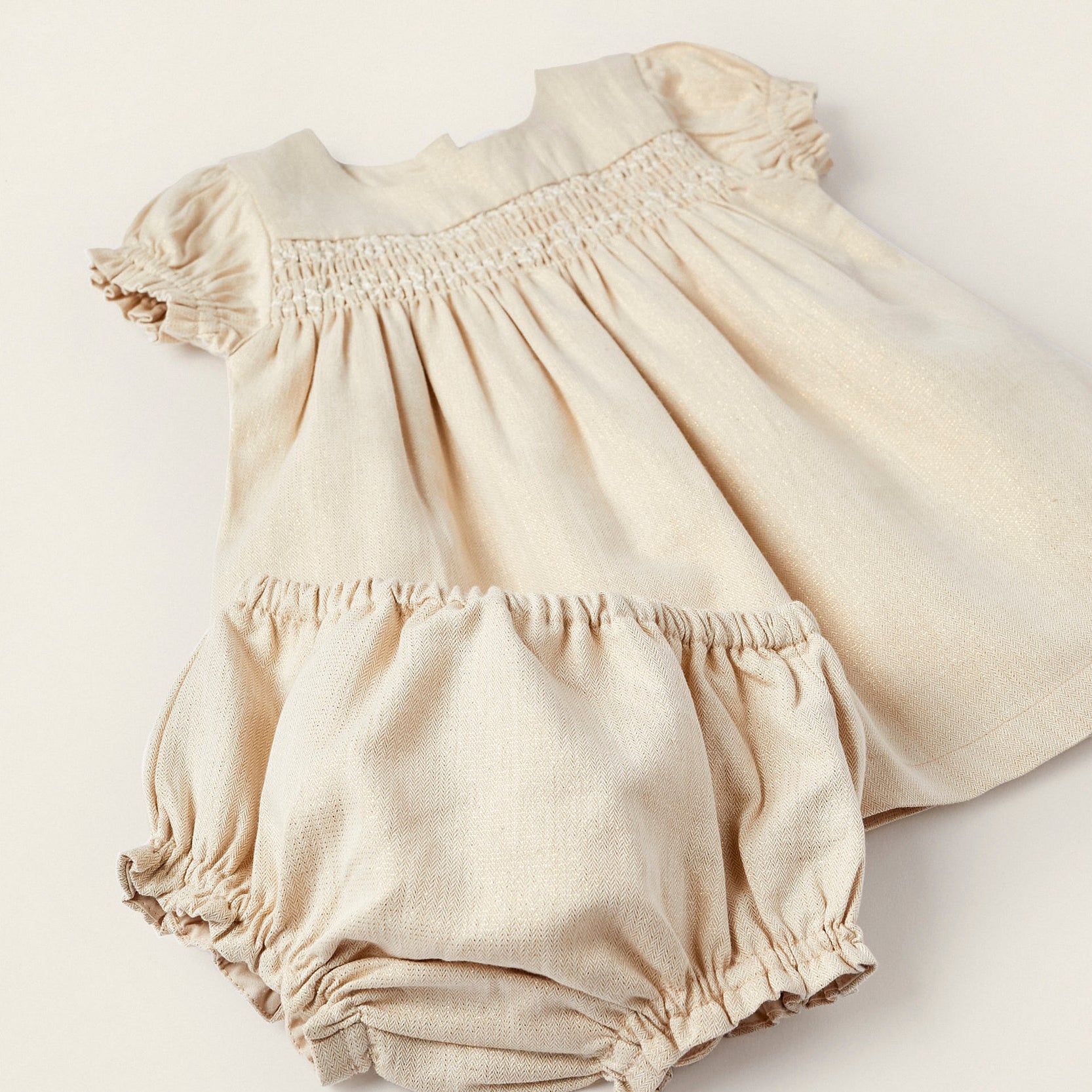 Dress + Diaper Cover with Lurex Thread for Newborn Girls, Golden