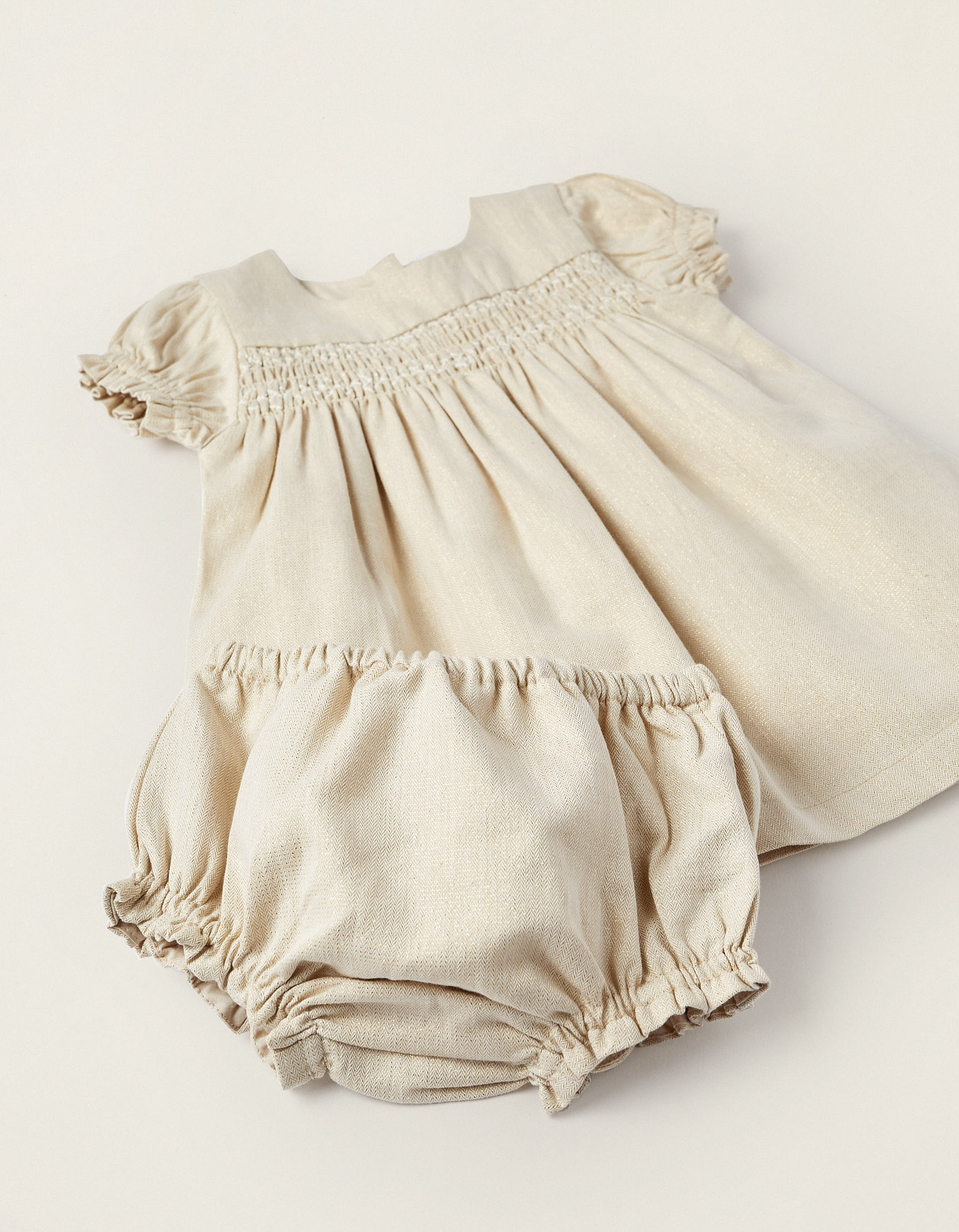 Dress + Diaper Cover with Lurex Thread for Newborn Girls, Golden