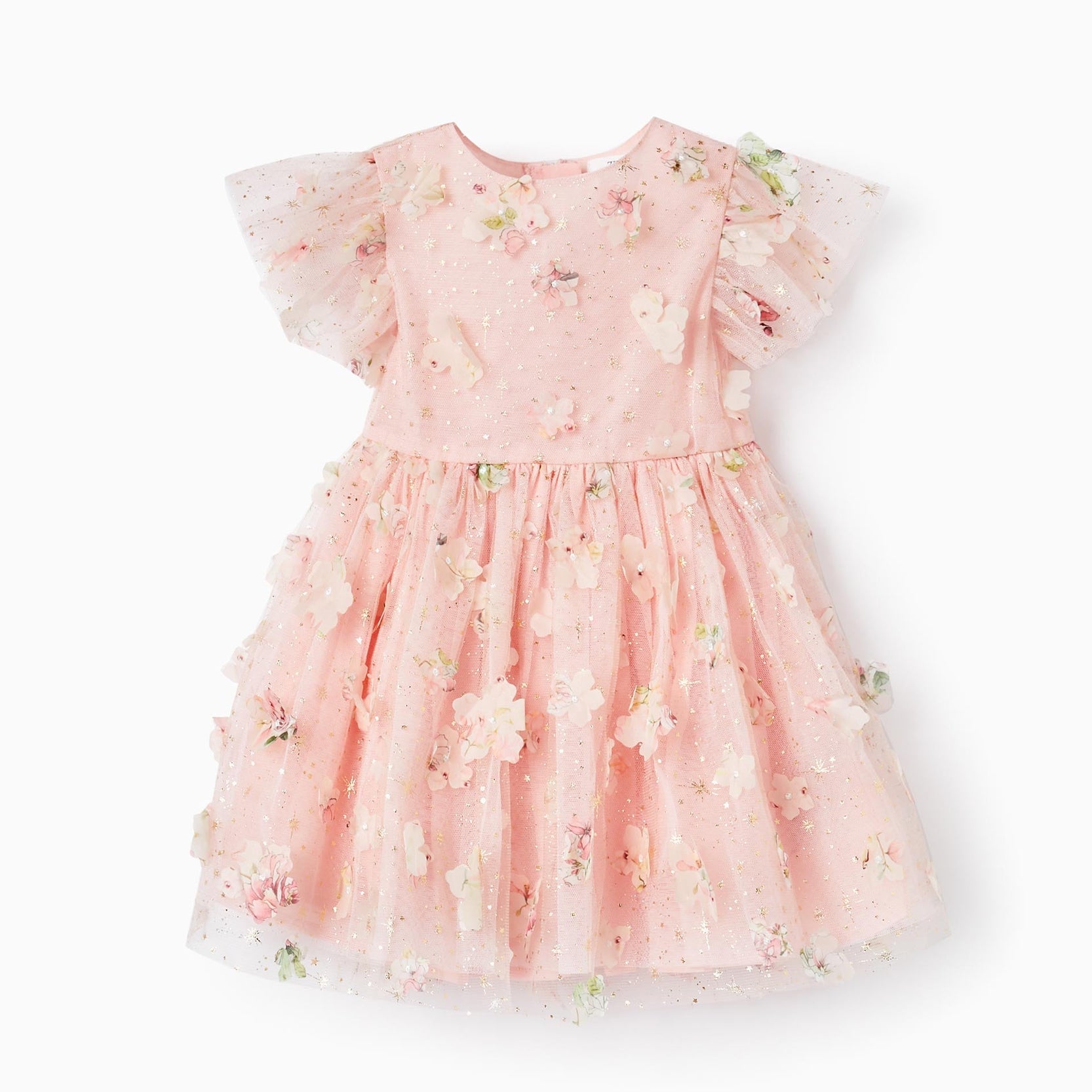 Tulle Dress with Flowers for Baby Girls, Pink