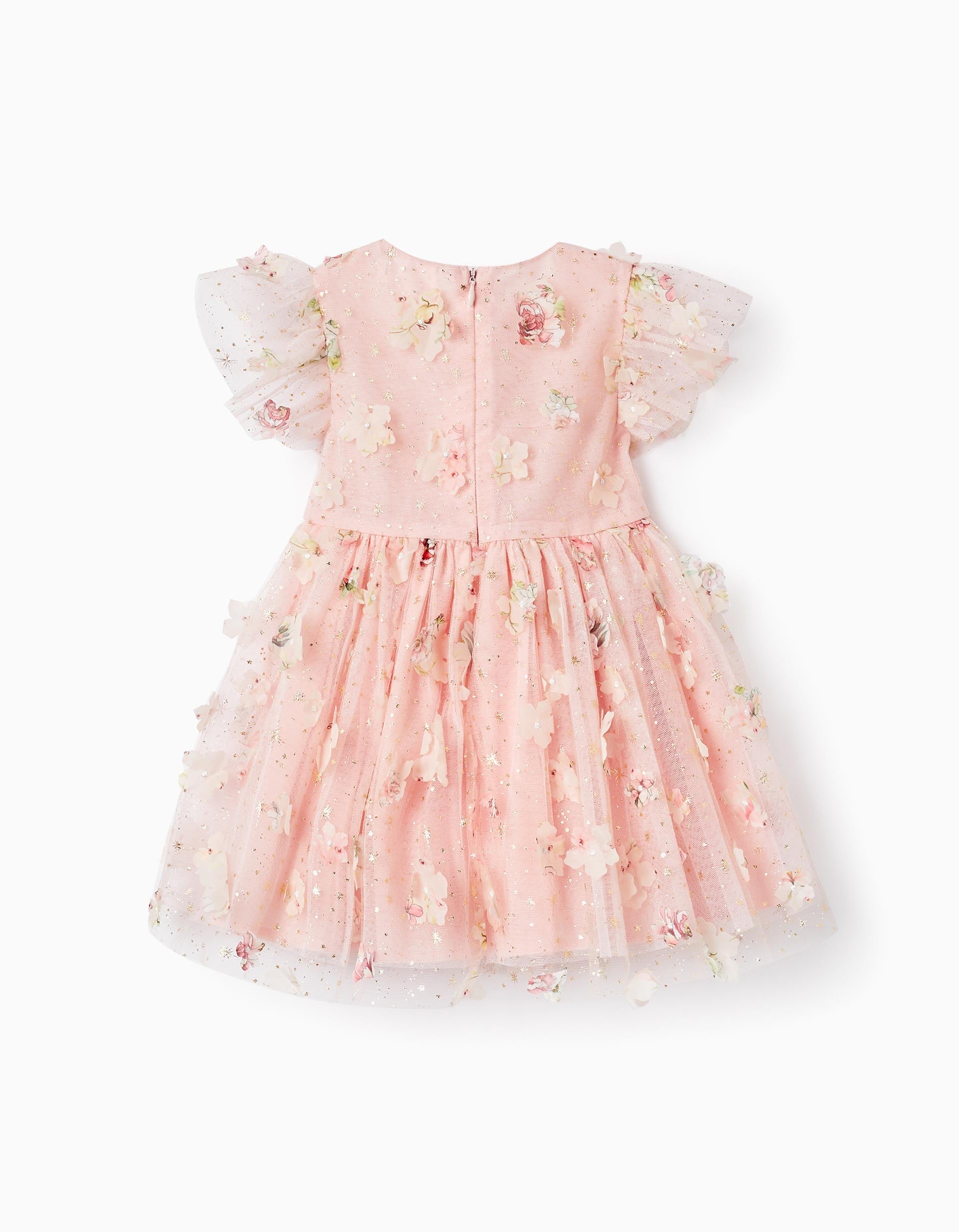 Tulle Dress with Flowers for Baby Girls, Pink