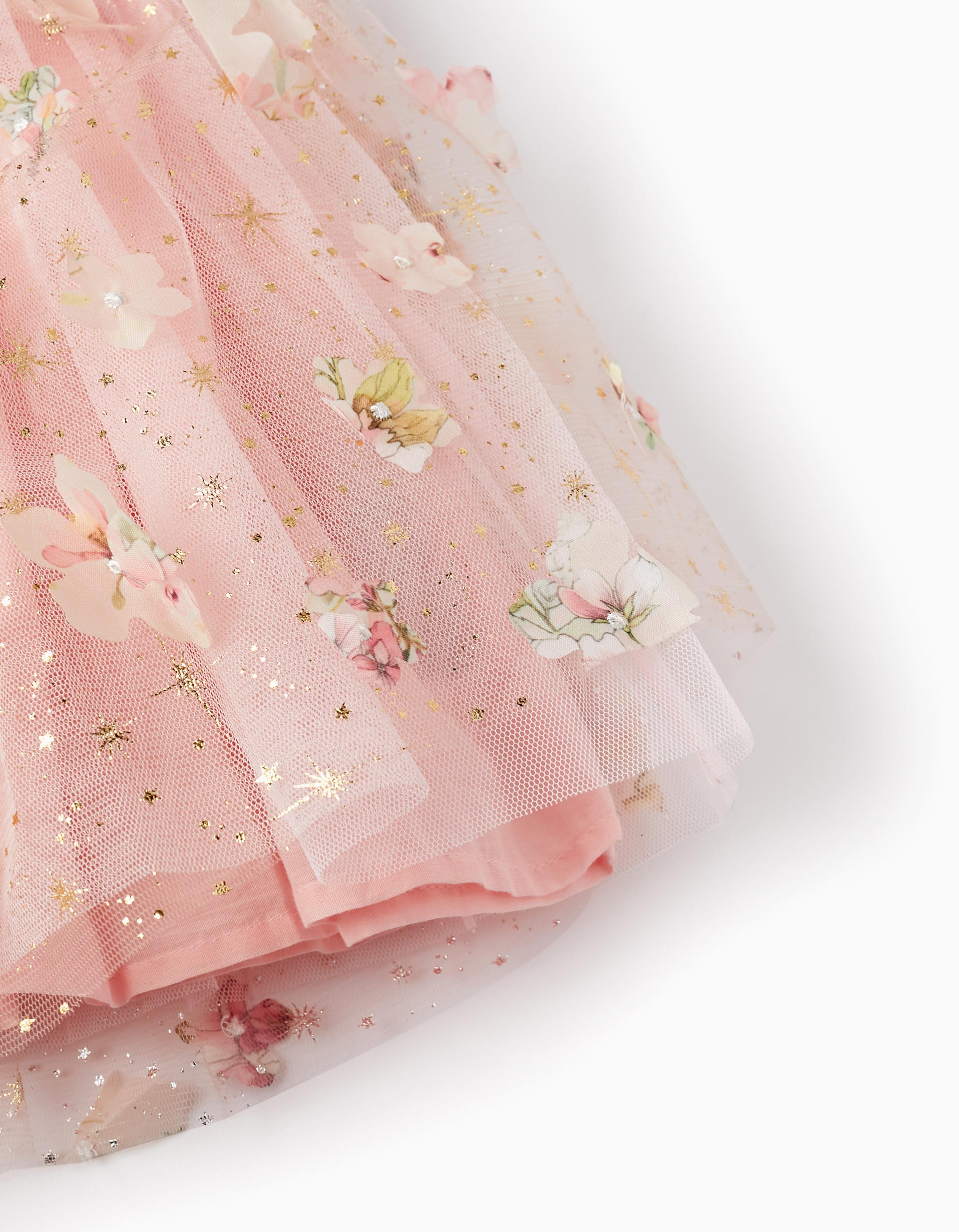Tulle Dress with Flowers for Baby Girls, Pink