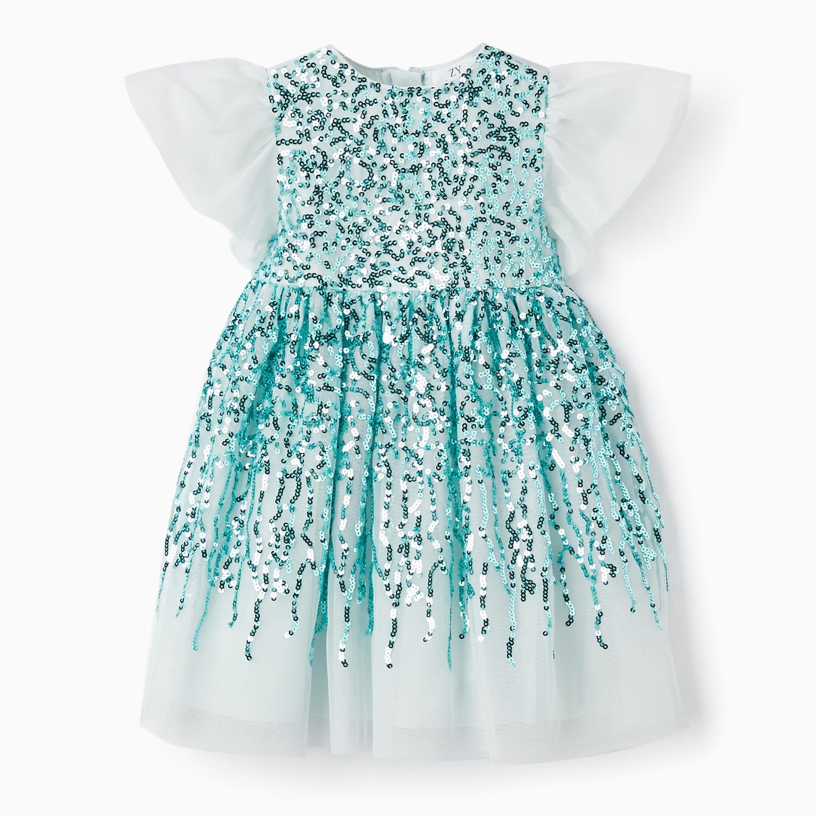 Dress with Tulle and Sequins for Baby Girls, Turquoise/Light Blue
