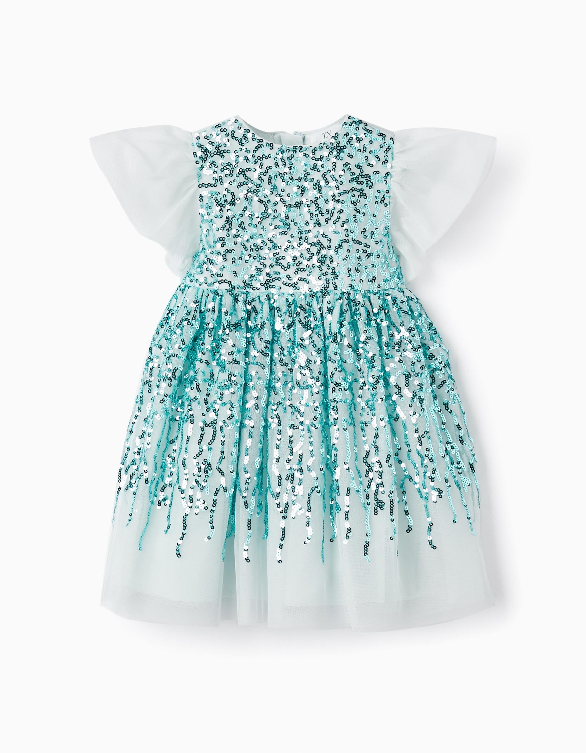 Dress with Tulle and Sequins for Baby Girls, Turquoise/Light Blue