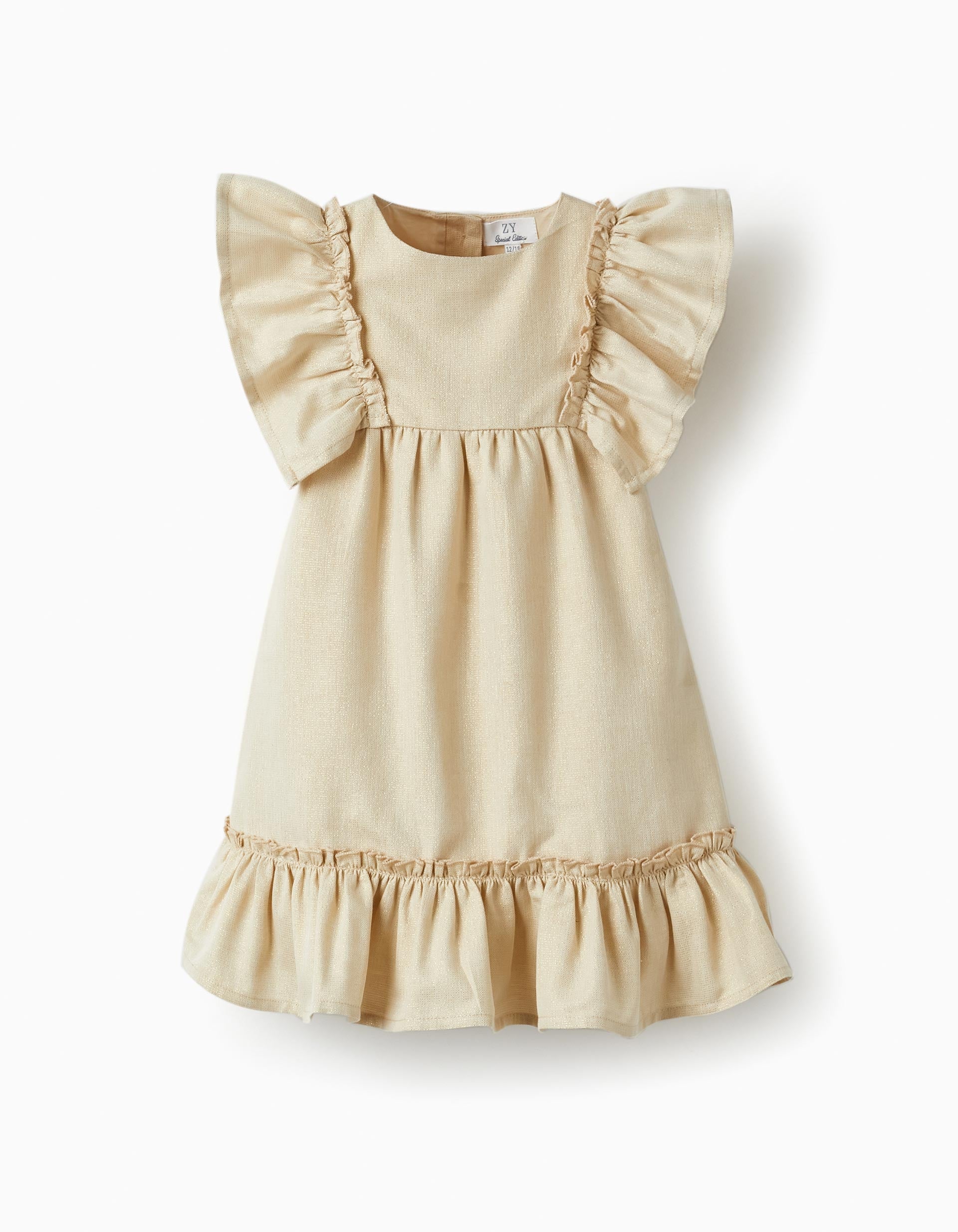 Dress with Ruffles and Lurex Threads for Baby Girls, Gold