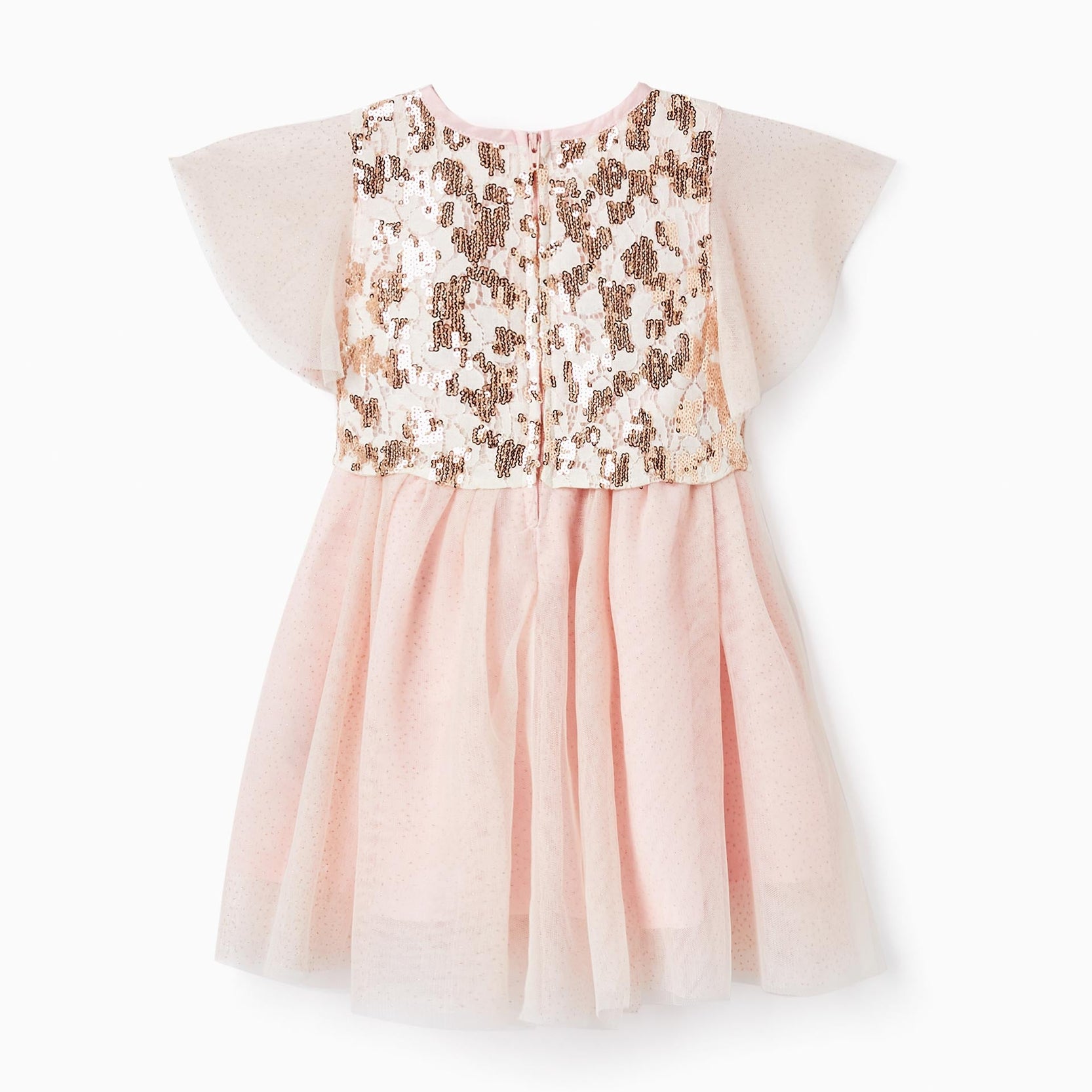 Dress in Tulle with Flowers, Glitter, and Sequins for Girls, Pink
