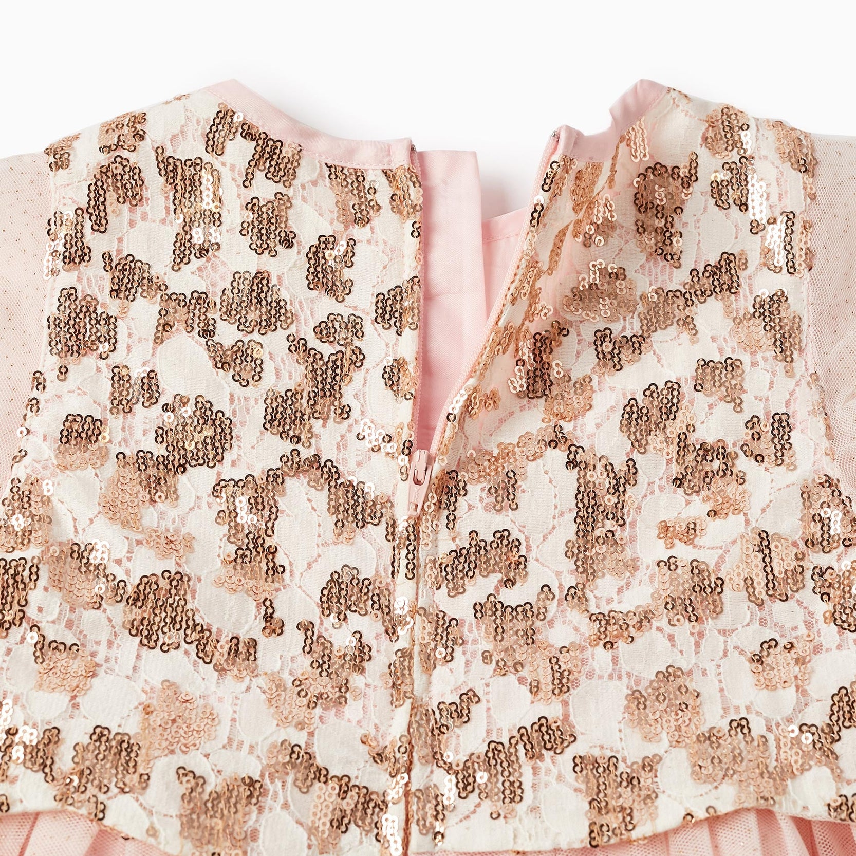 Dress in Tulle with Flowers, Glitter, and Sequins for Girls, Pink