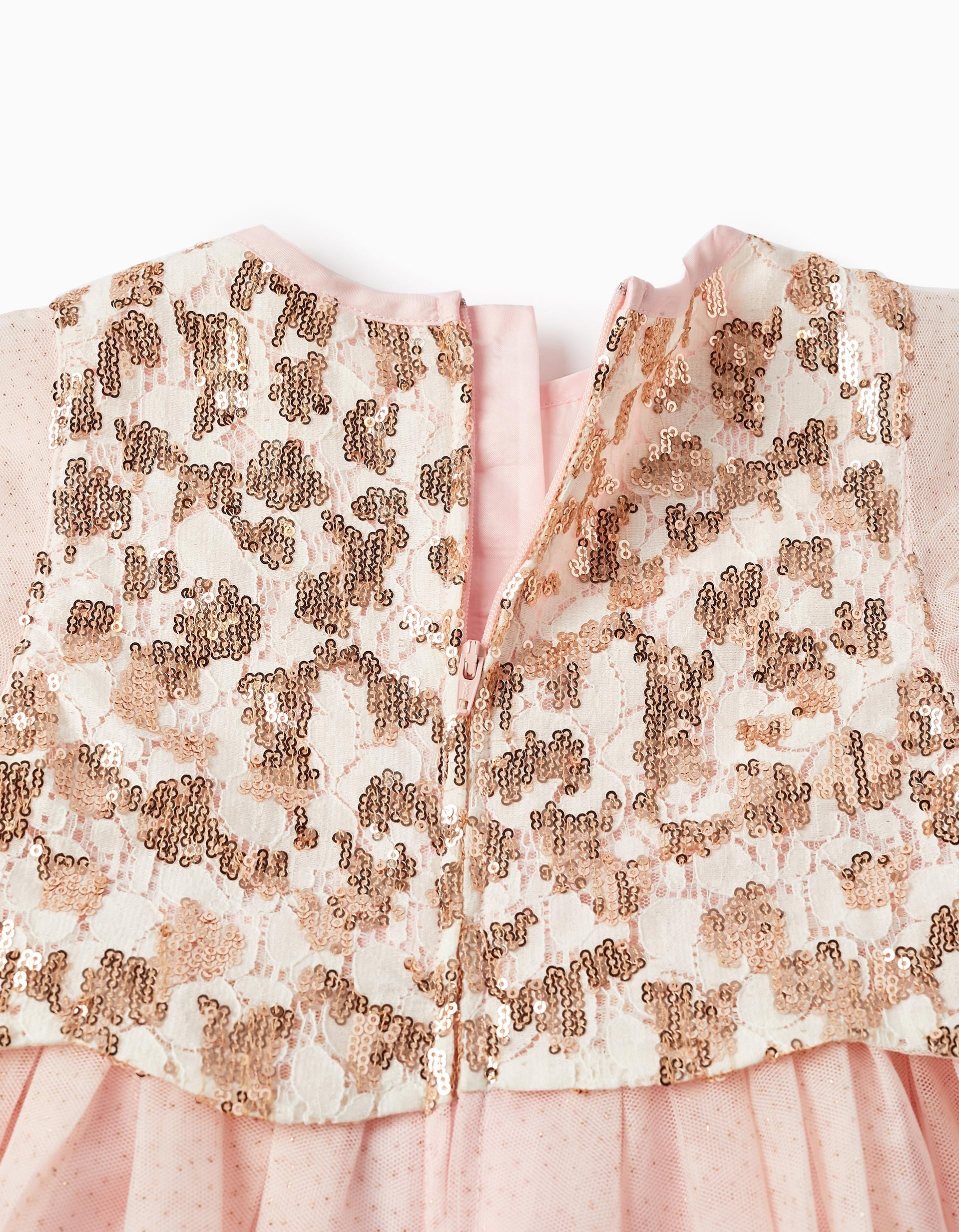 Dress in Tulle with Flowers, Glitter, and Sequins for Girls, Pink