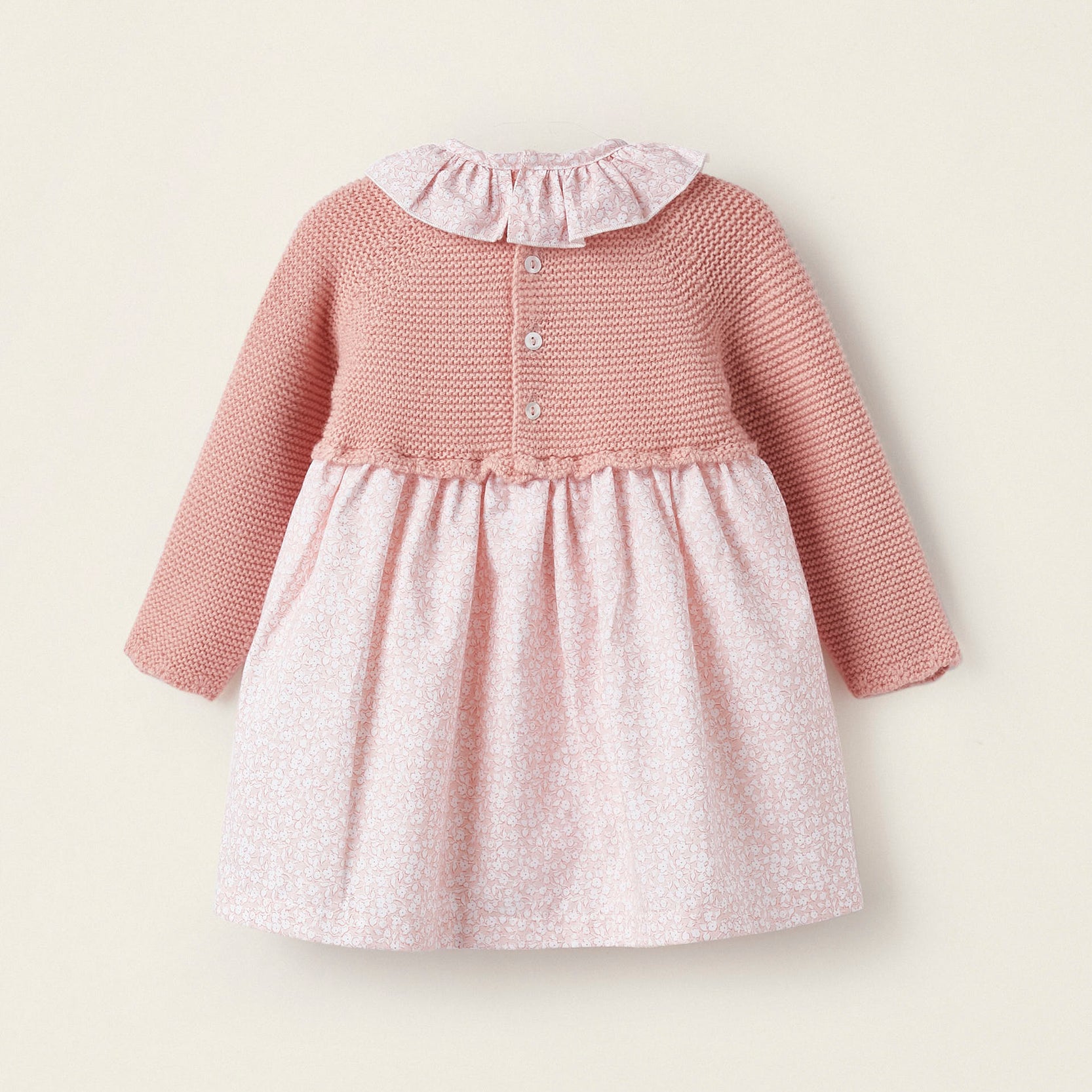Combined Knit and Cotton Dress for Newborn Girls, Pink