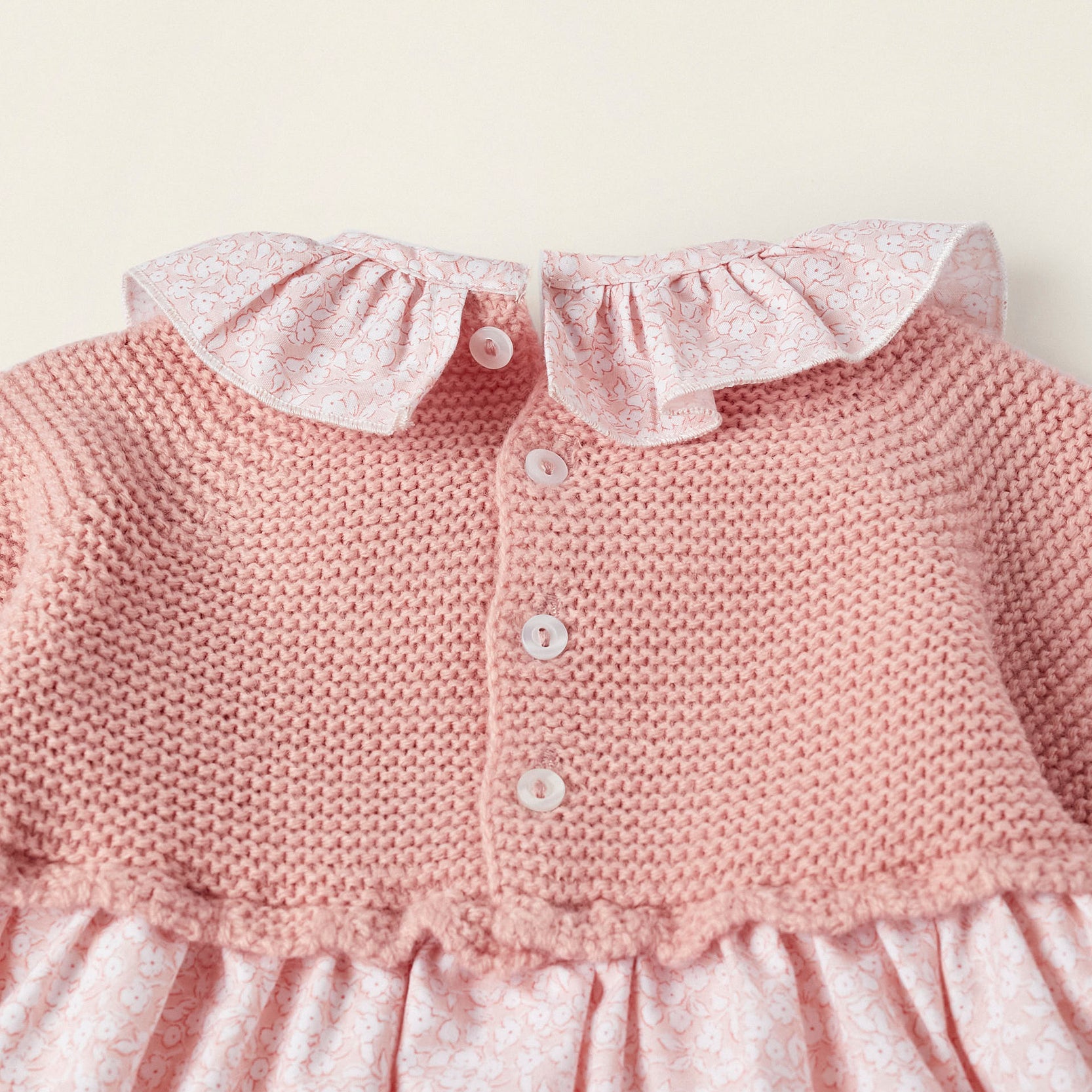 Combined Knit and Cotton Dress for Newborn Girls, Pink