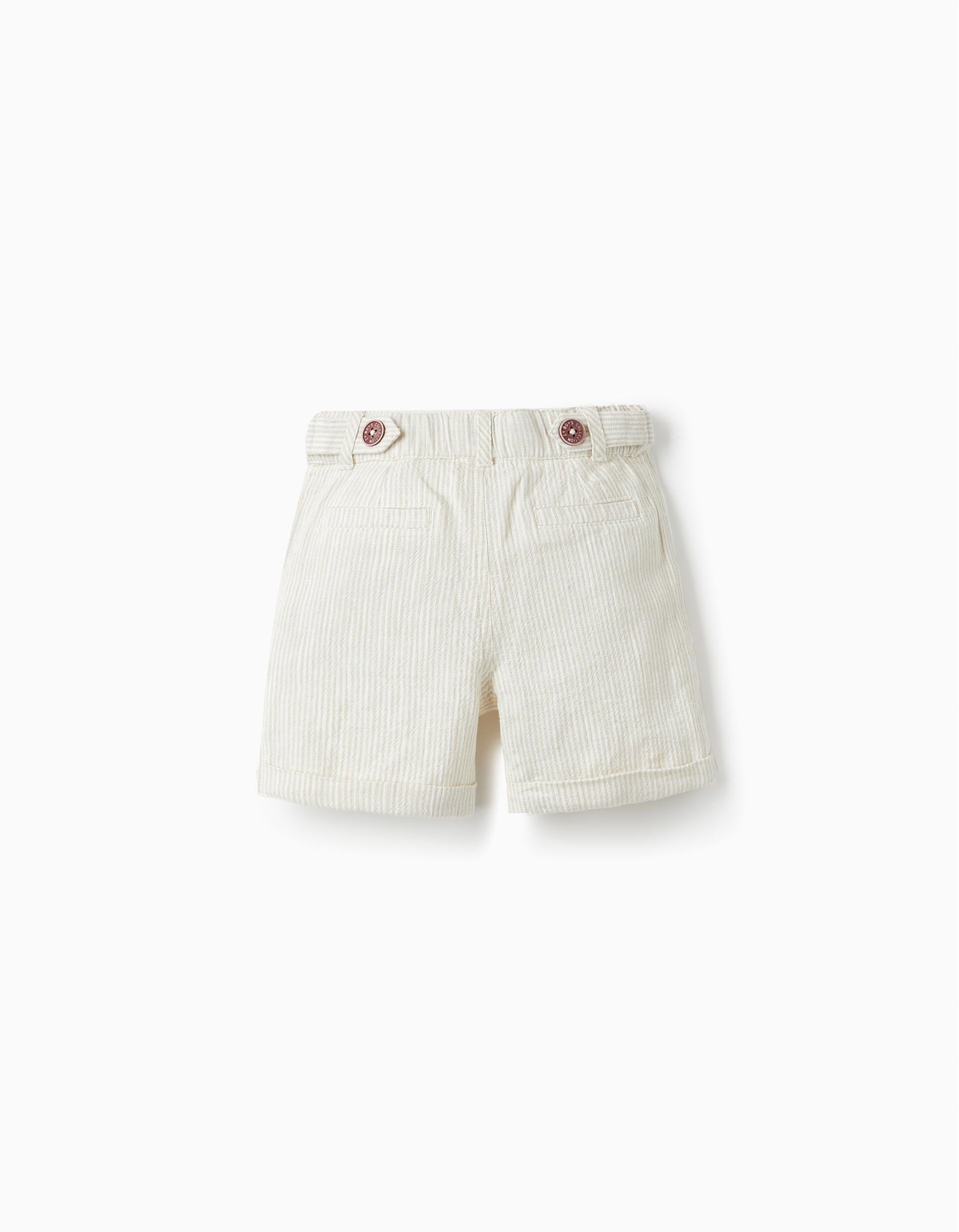 Striped Chino Shorts for Baby Boys, White/Beige