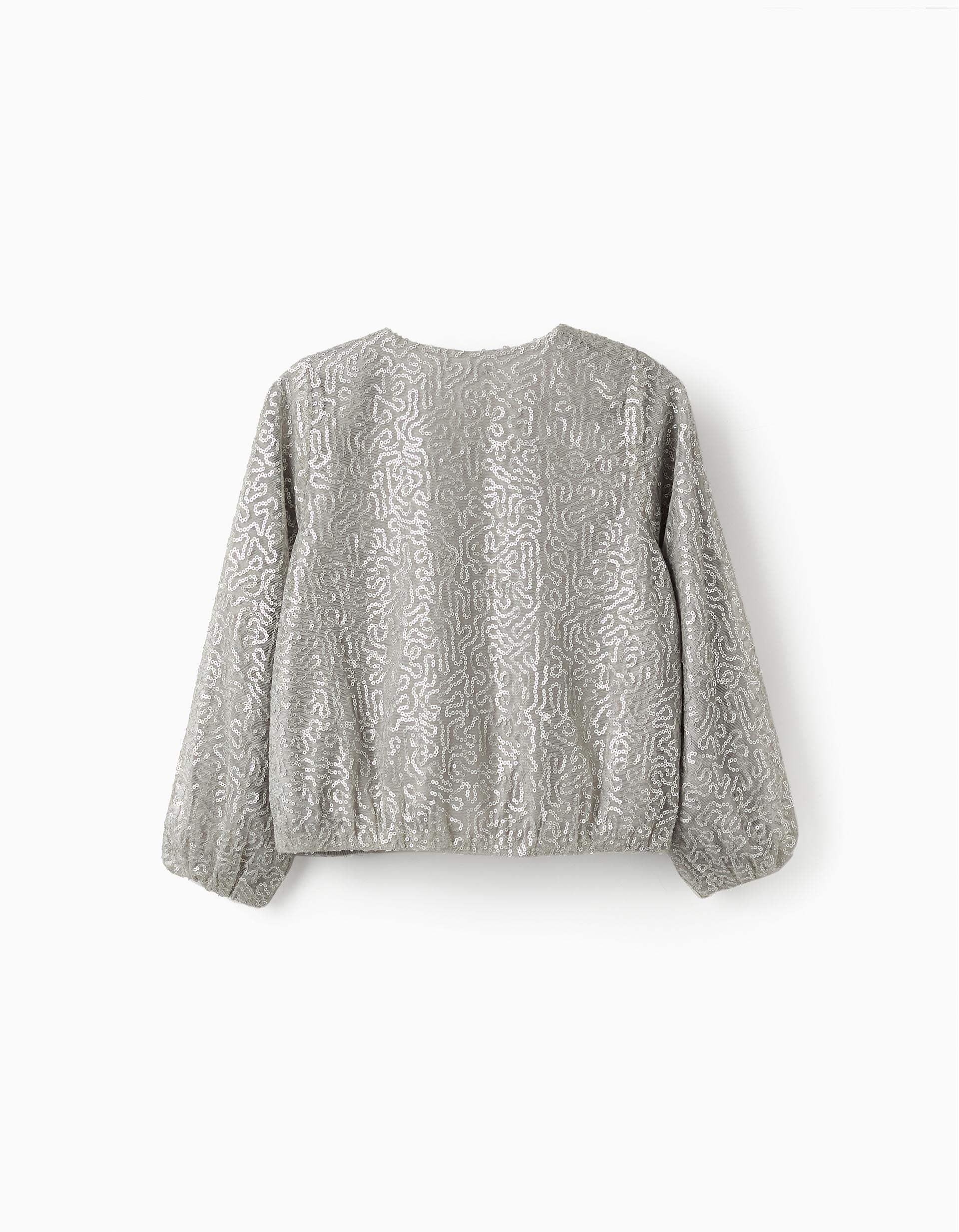 Bomber Jacket with Sequins for Girls, Grey