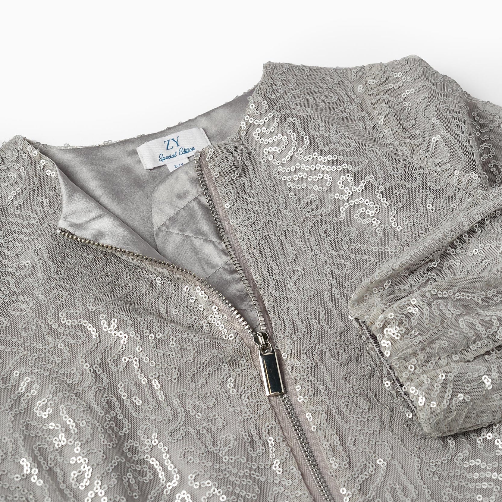 Bomber Jacket with Sequins for Girls, Grey