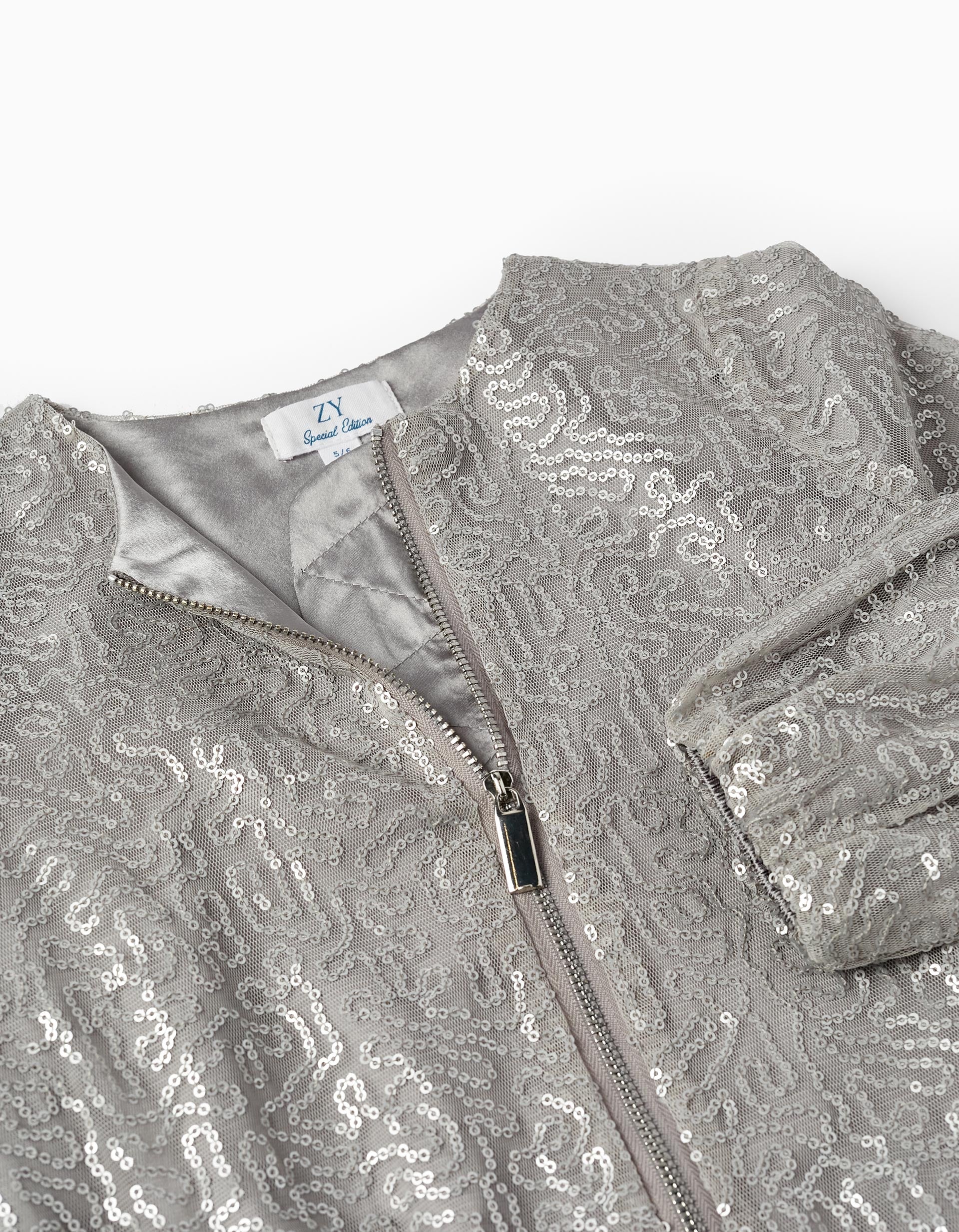 Bomber Jacket with Sequins for Girls, Grey