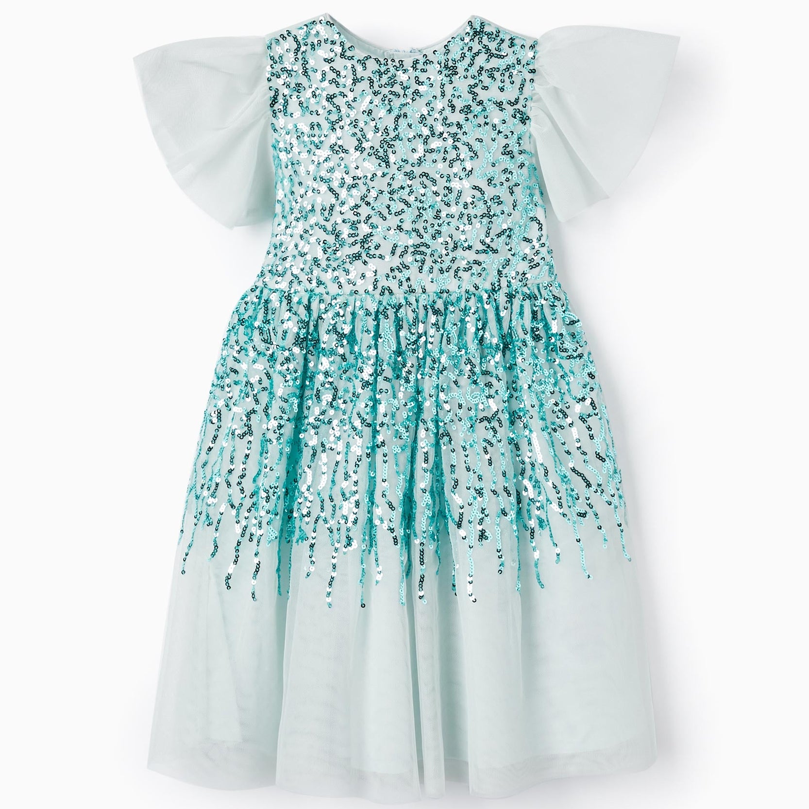 Dress with Tulle and Sequins for Girls, Turquoise/Light Blue