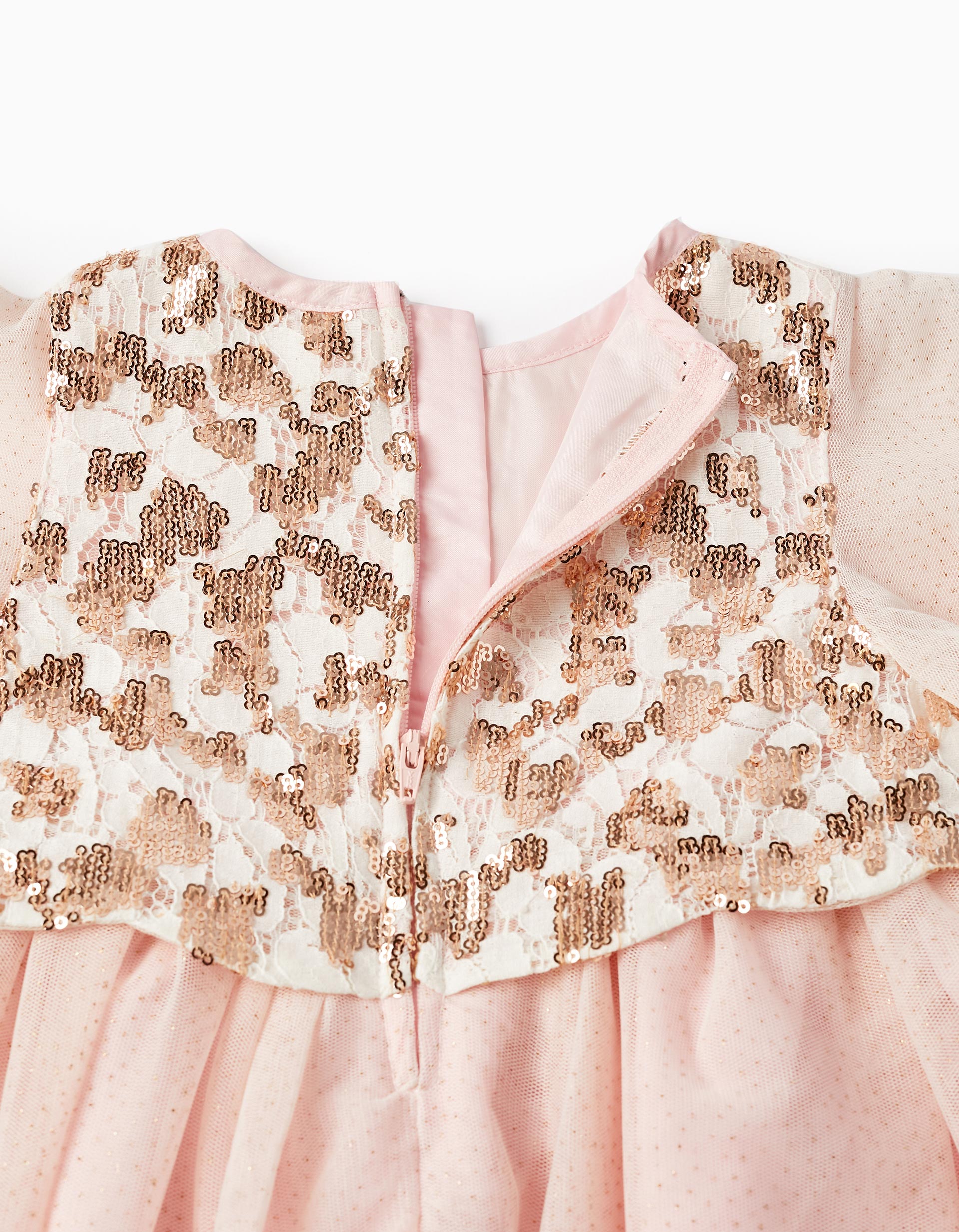 Dress in Tulle with Flowers, Glitter, and Sequins for Baby Girls, Pink