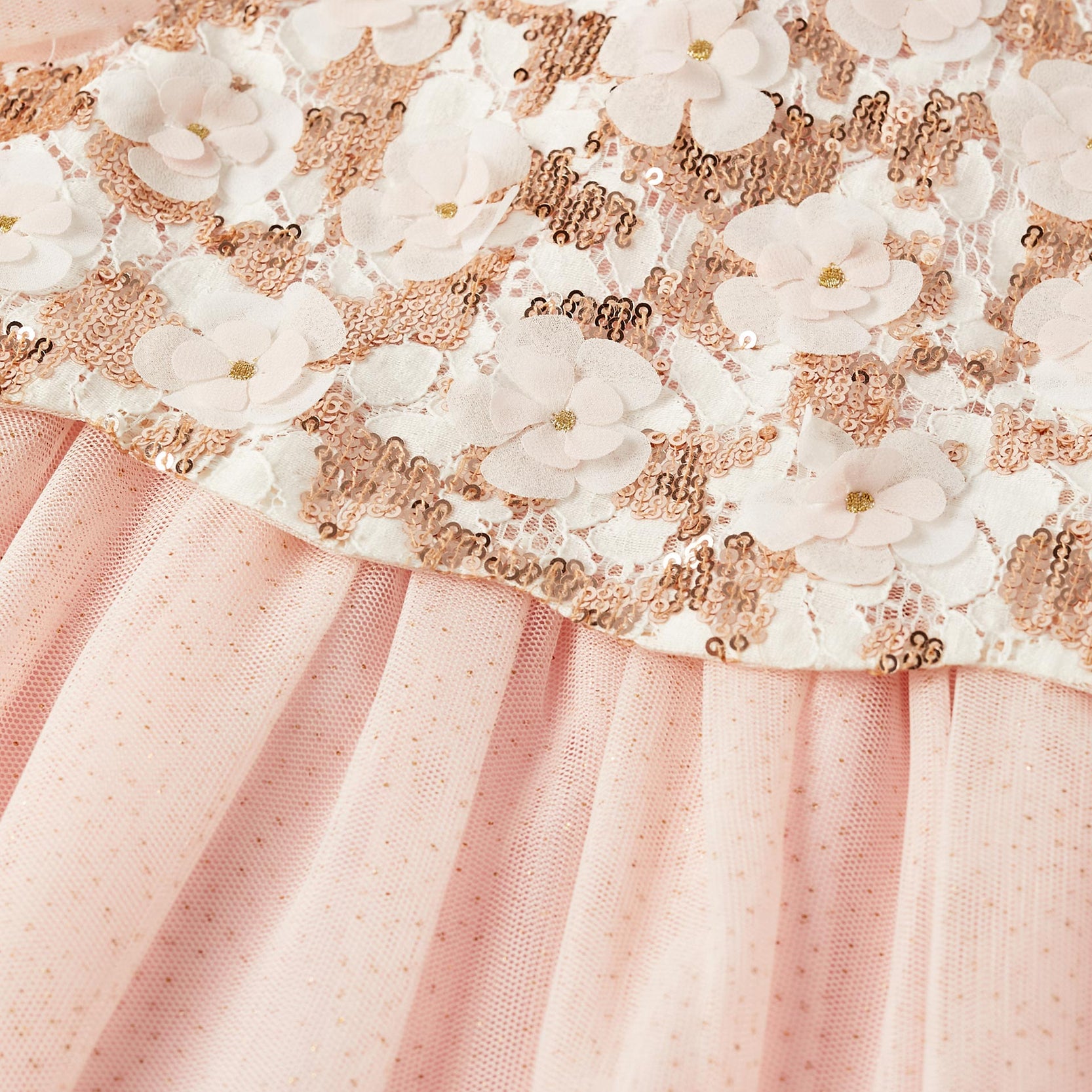 Dress in Tulle with Flowers, Glitter, and Sequins for Baby Girls, Pink