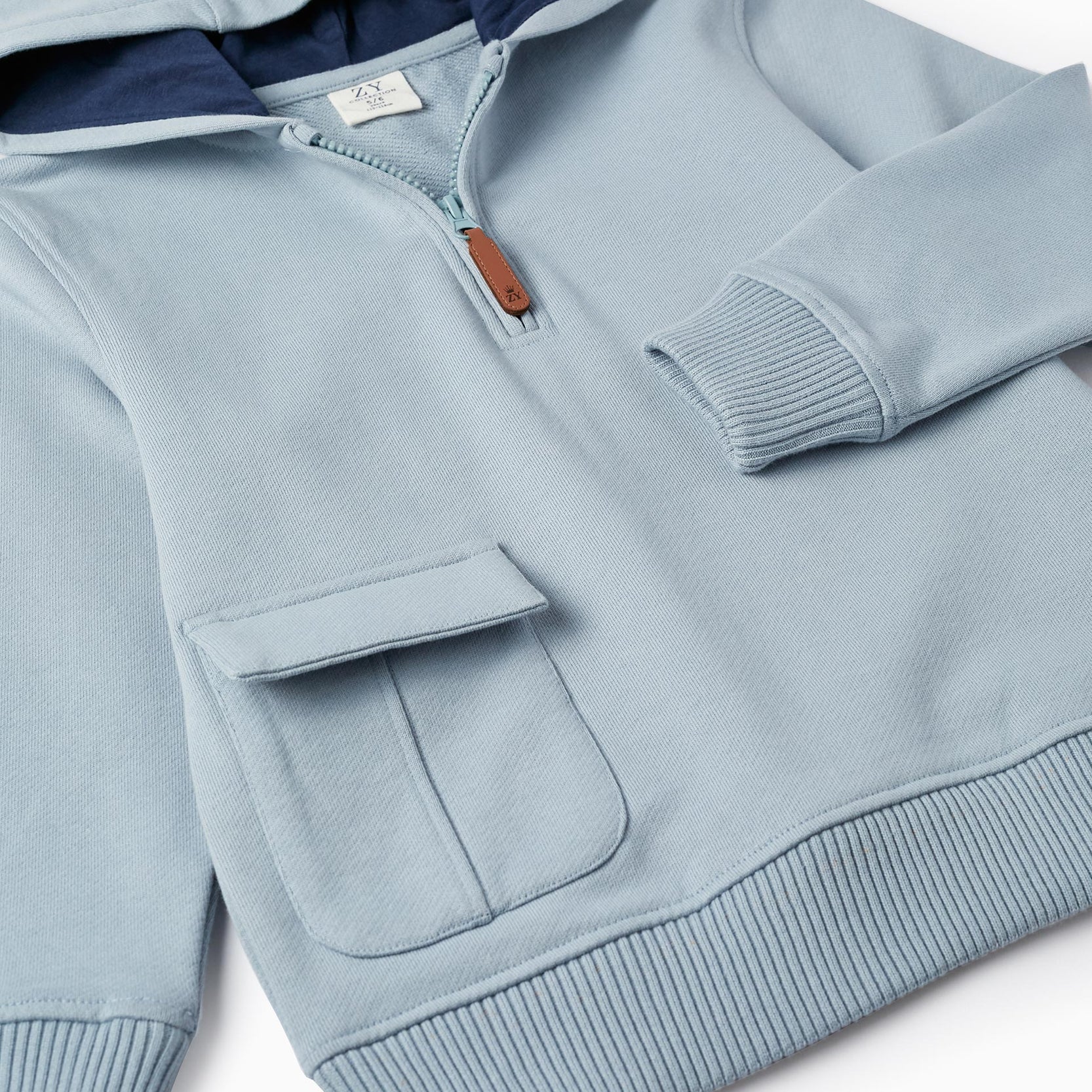 Cotton Hooded Sweatshirt for Boys, Light Blue