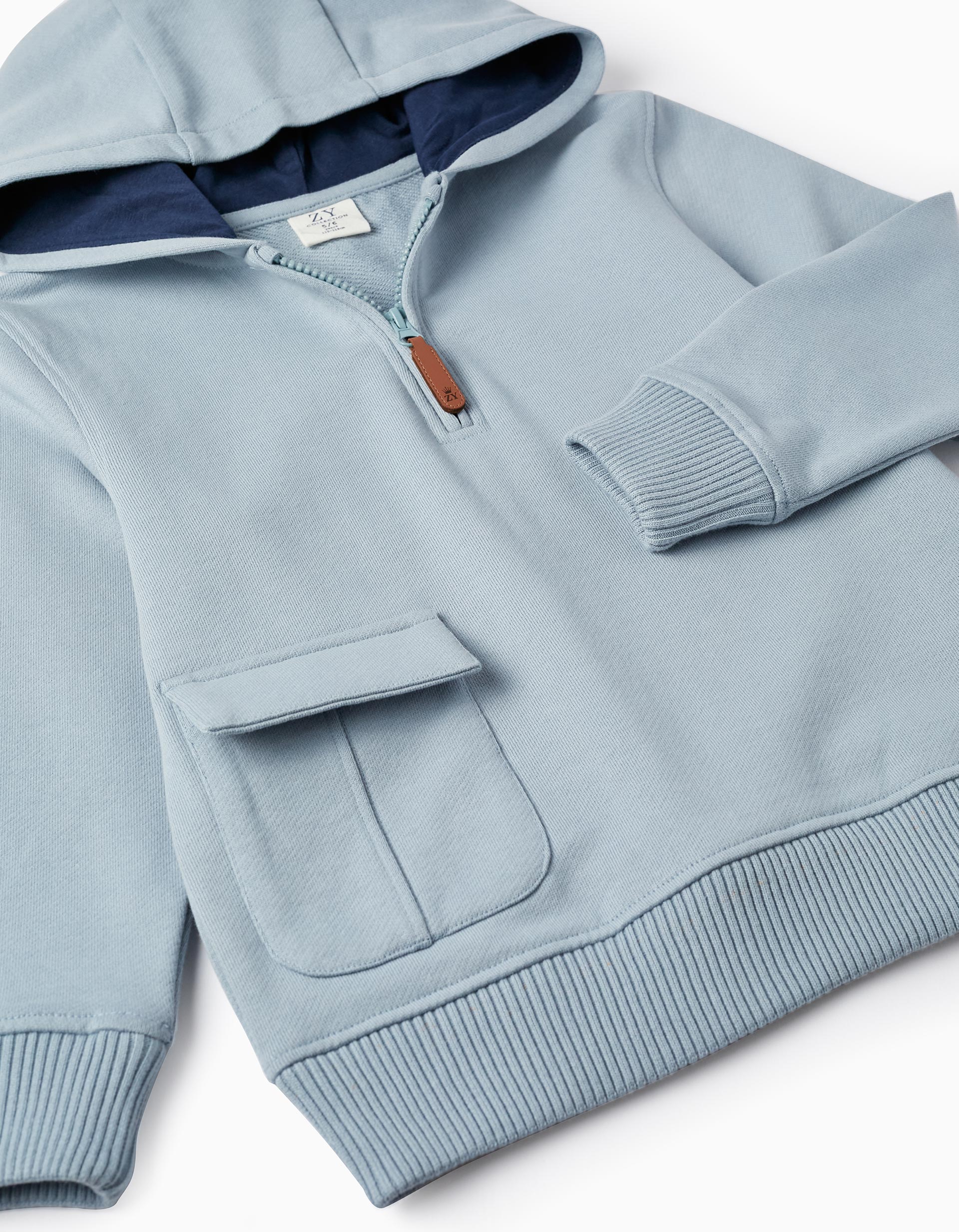 Cotton Hooded Sweatshirt for Boys, Light Blue