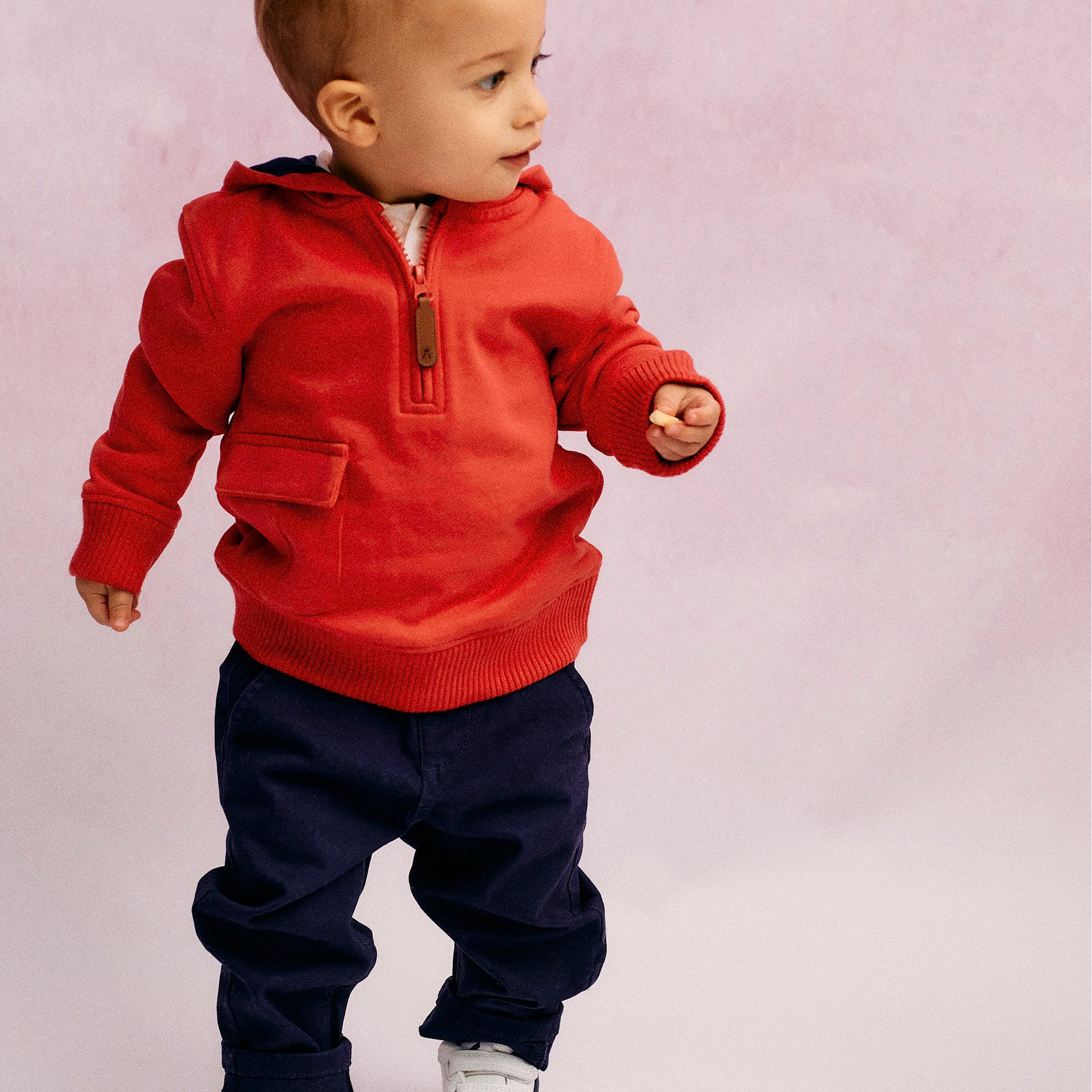 Cotton Hooded Sweatshirt for Baby Boy, Light Red