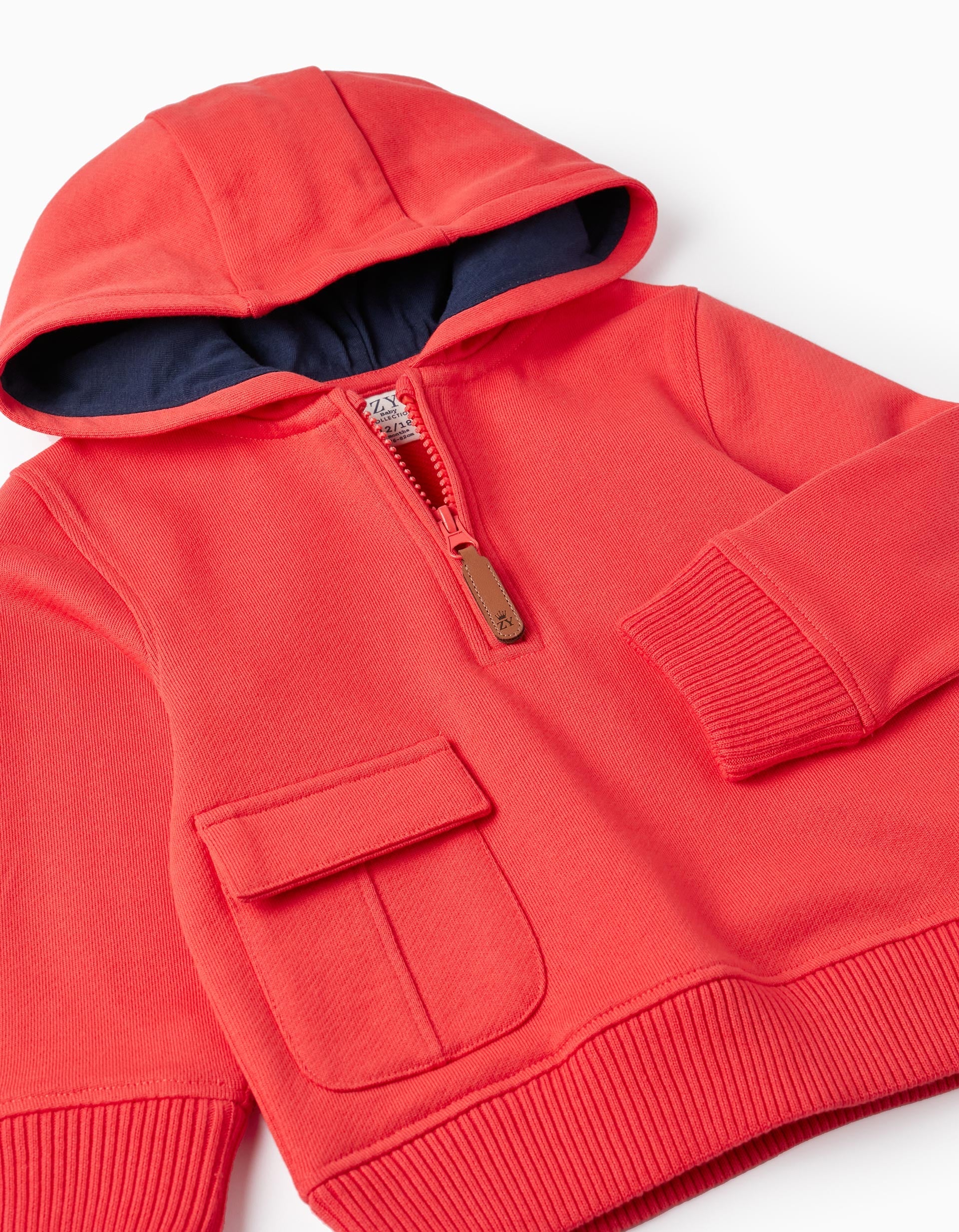 Cotton Hooded Sweatshirt for Baby Boy, Light Red