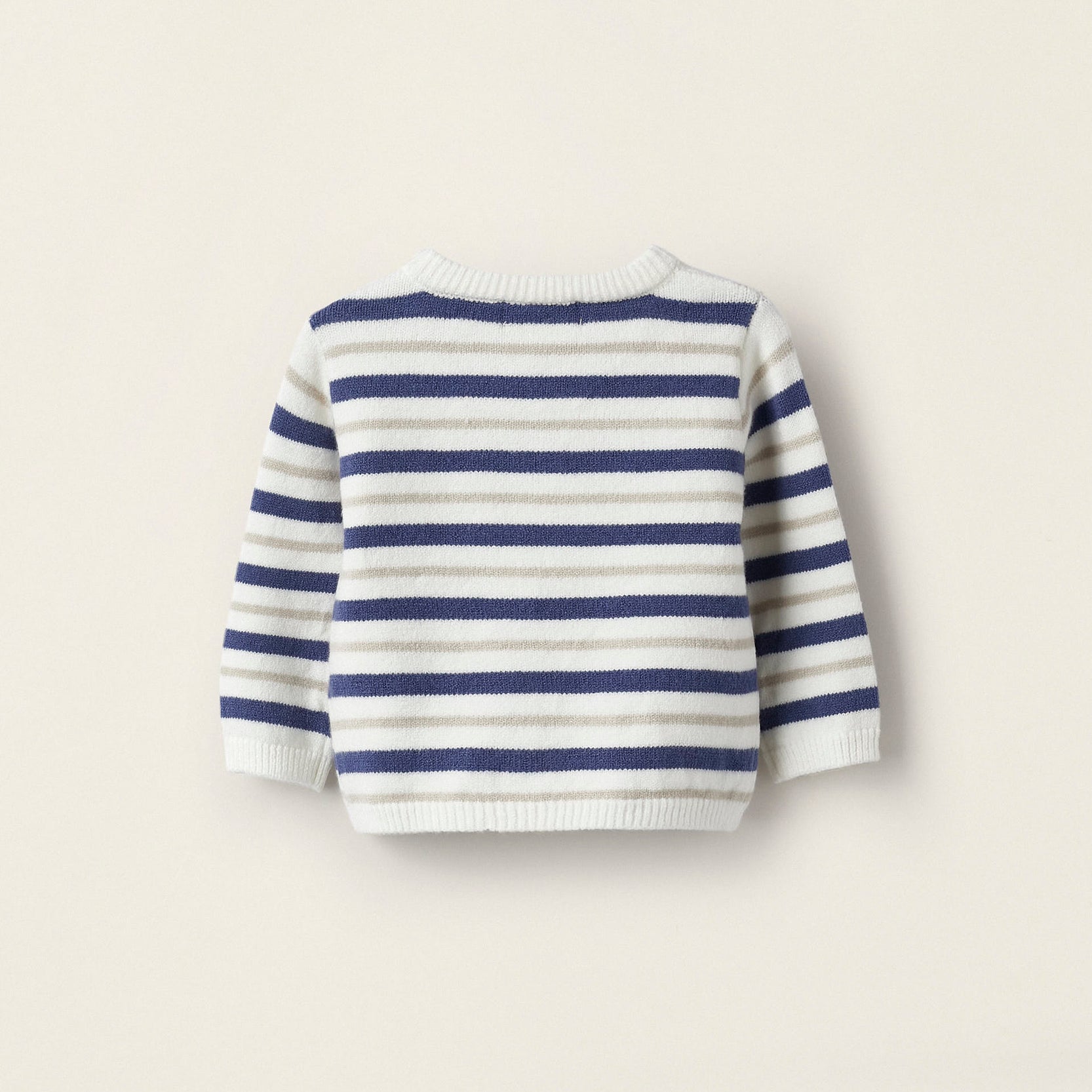 Striped Knit Jumper for Newborn Boys, Blue/White/Beige