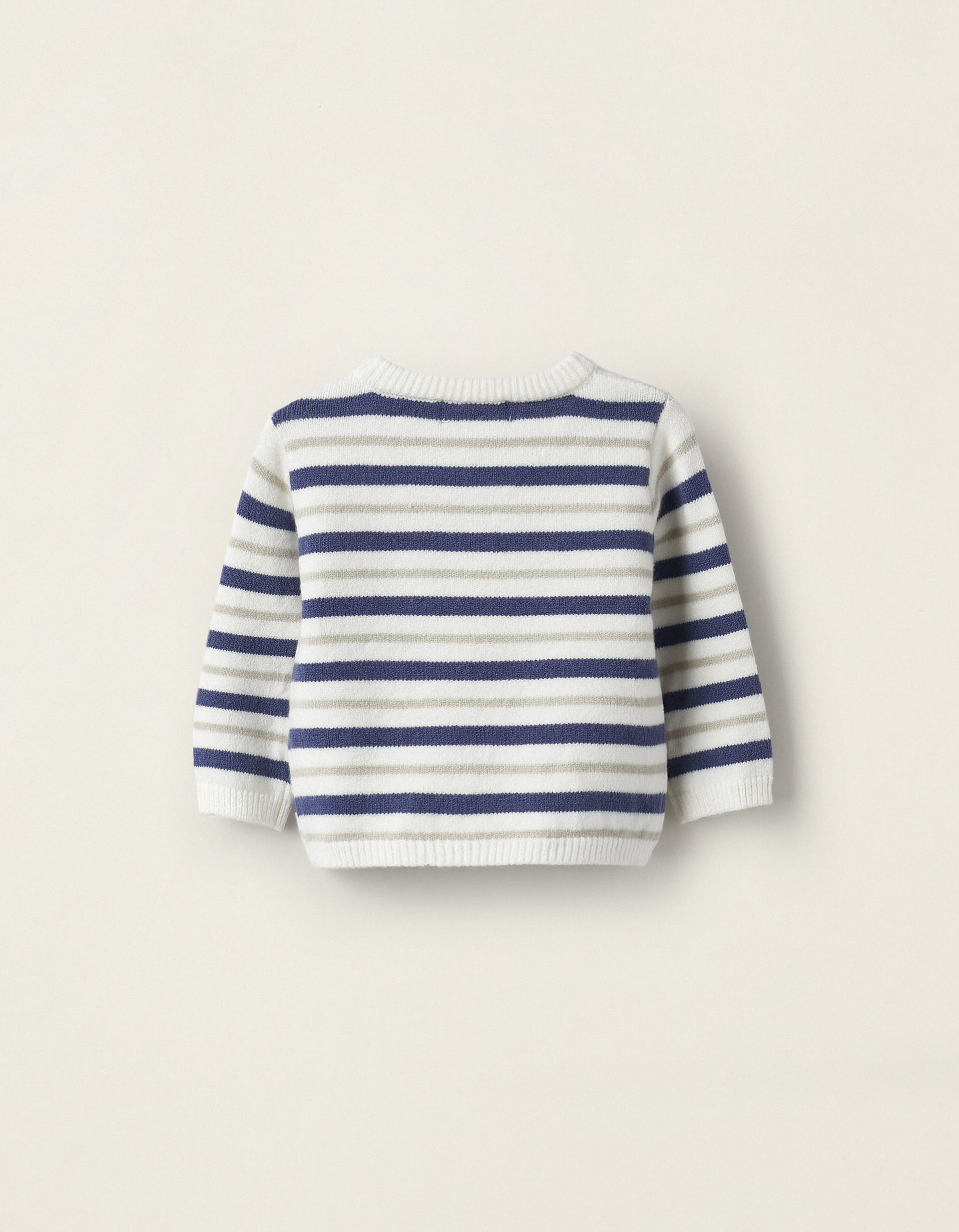Striped Knit Jumper for Newborn Boys, Blue/White/Beige