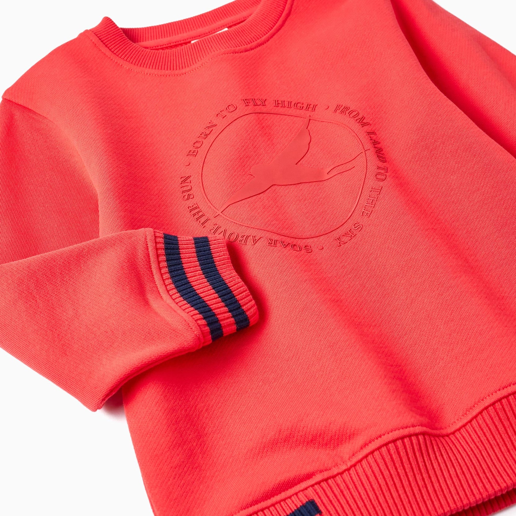 Cotton Sweatshirt with Embossed Print for Boys, Light Red