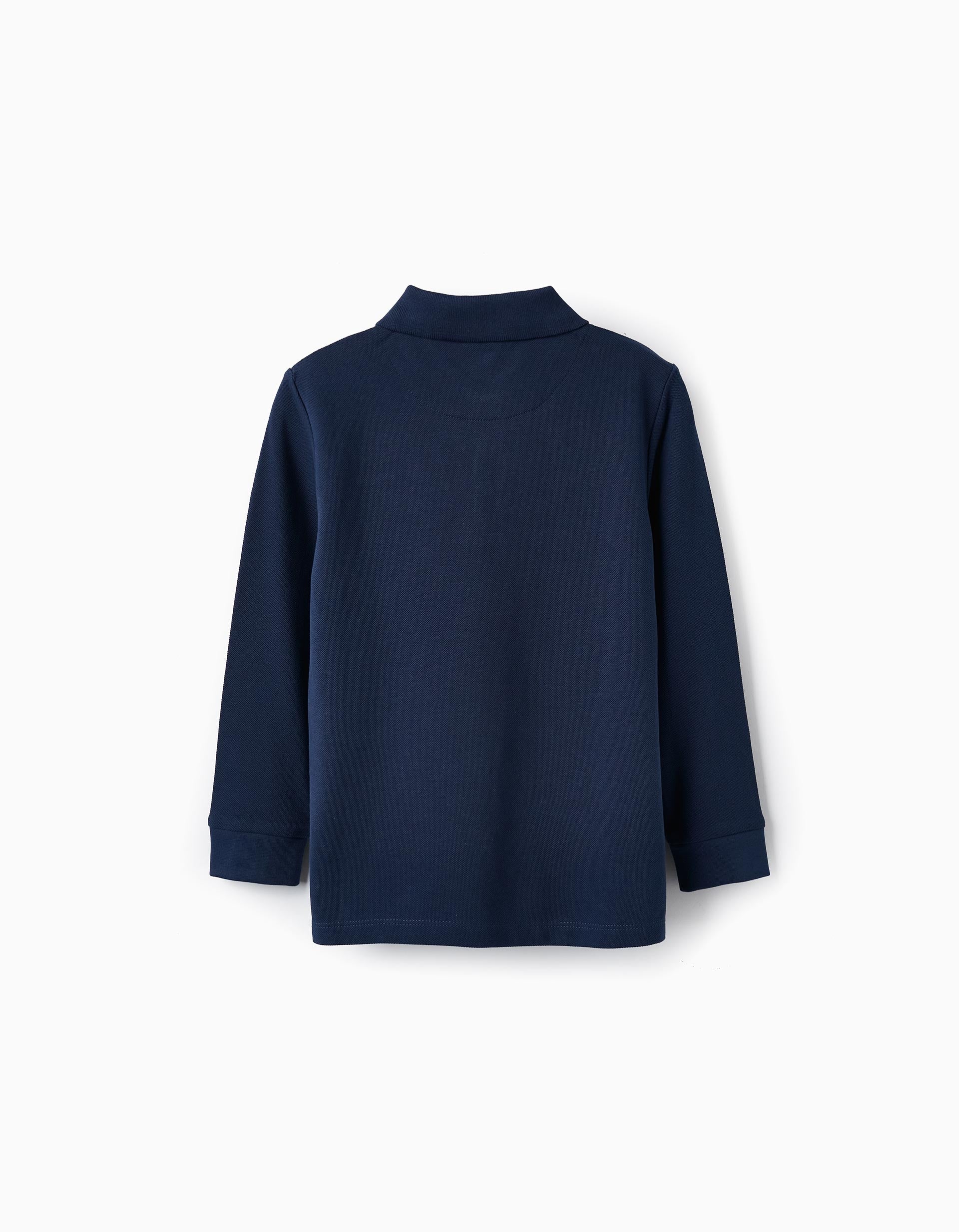 Long Sleeve Piqué Polo for Boys, Dark Blue