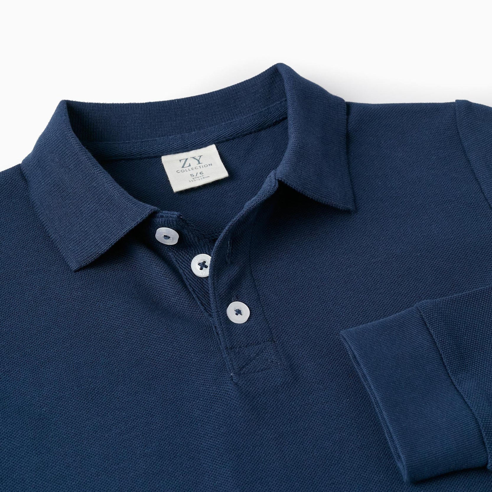 Long Sleeve Piqué Polo for Boys, Dark Blue